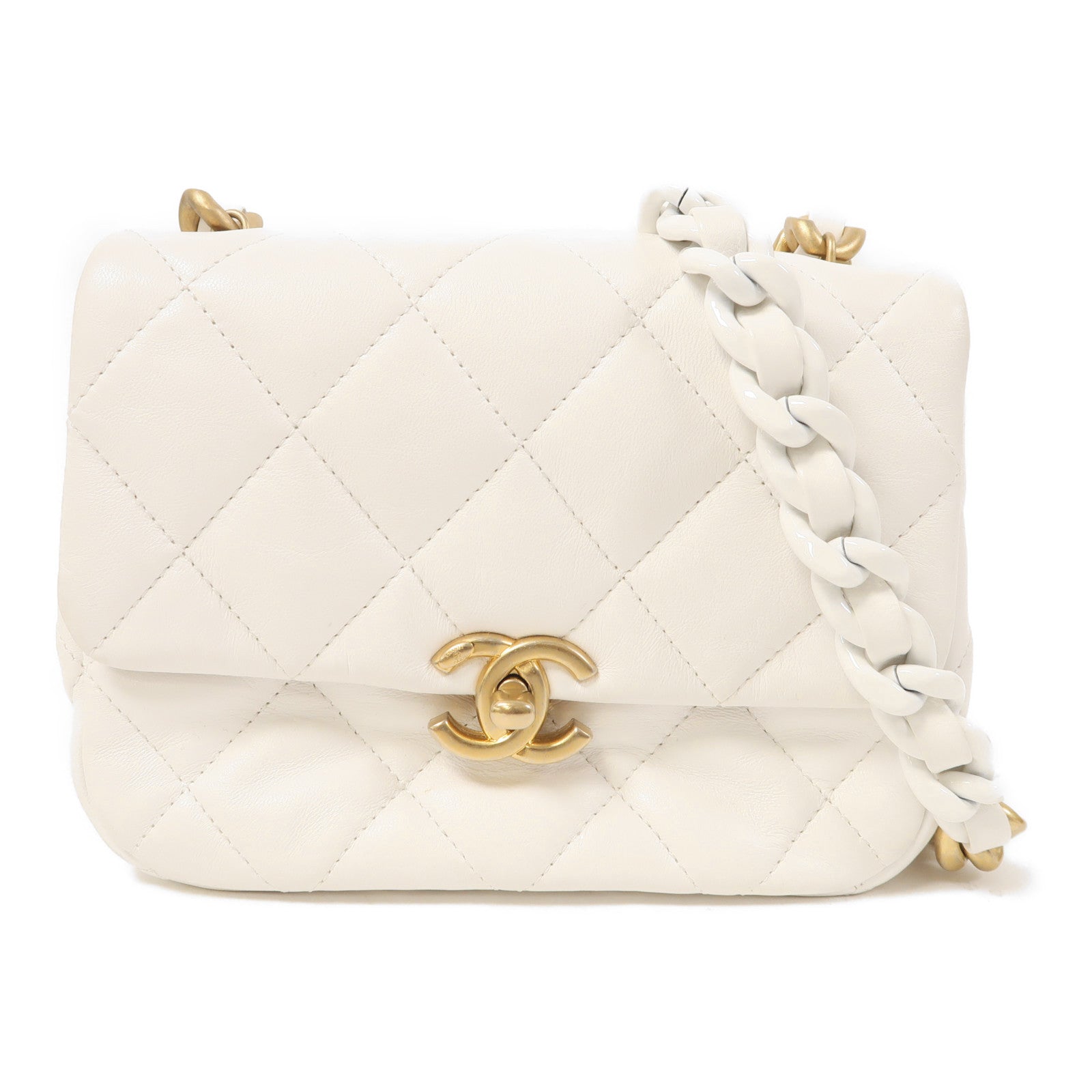 CHANEL 羊皮皮革Chain Shoulder金扣鏈帶肩背袋