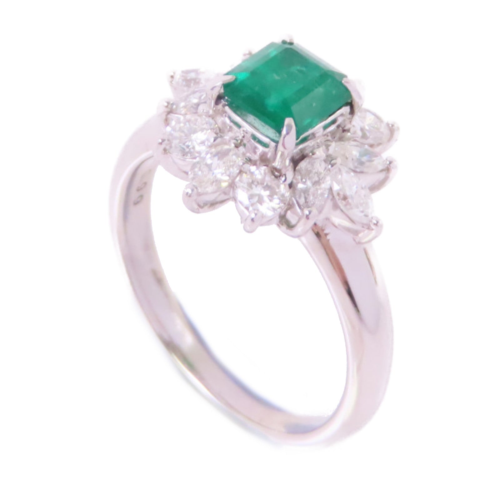 JEWELRY 0.99ct Emerald 0.85ct Diamond Ring US#6.75 PT900 Platinum