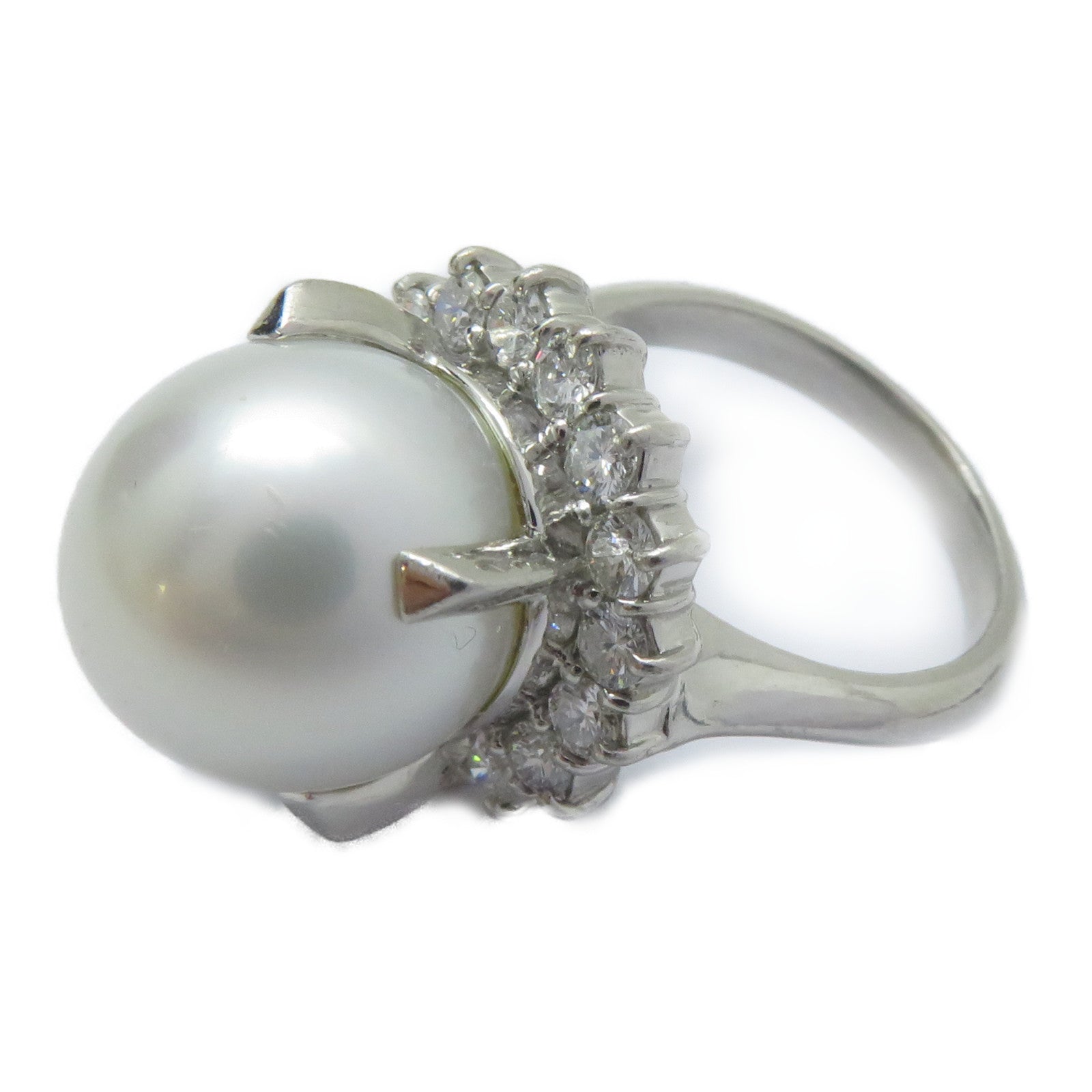 JEWELRY PT900鉑金SouthSea Pearl Ring南洋珍珠12.6mm/0.85ct鑽石戒指US#5.5