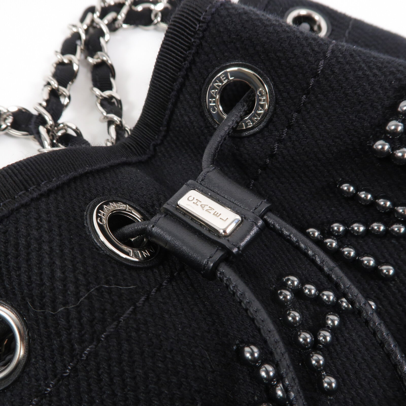 CHANEL 帆布Deauville Drawsting Bucket鏈帶肩背袋