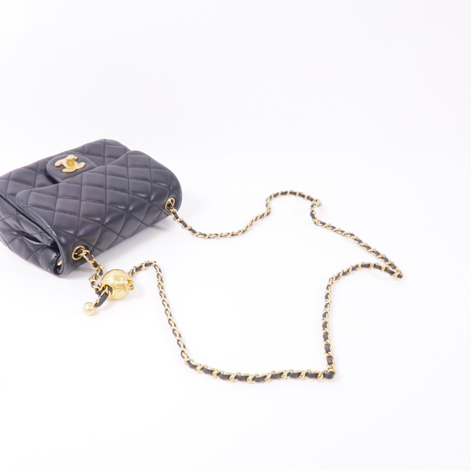 CHANEL 羊皮皮革Mini Classic 17金扣鏈帶肩背袋
