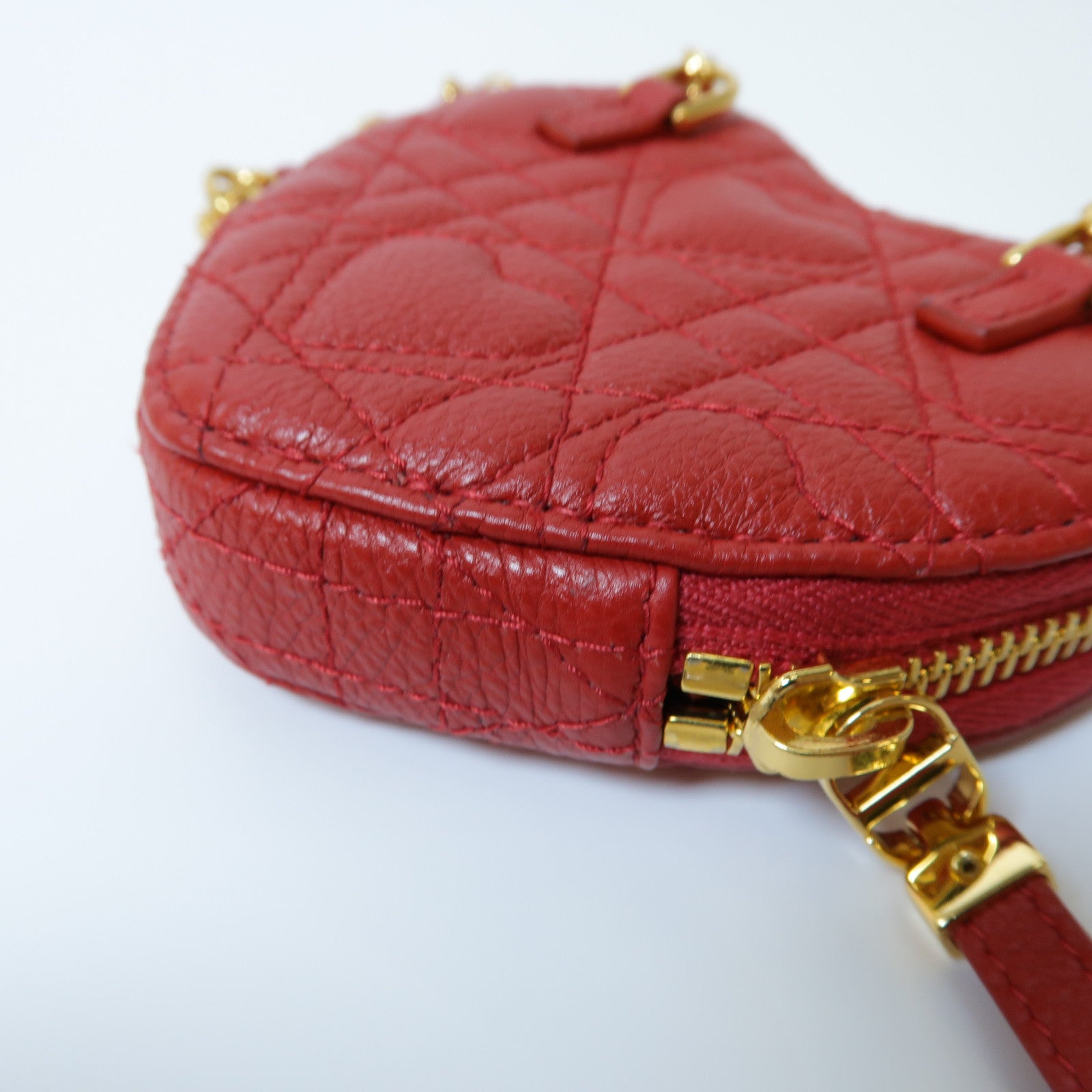Dior 羊皮皮革Caro Heart Pouch With Chain金扣鏈帶肩背袋紅色