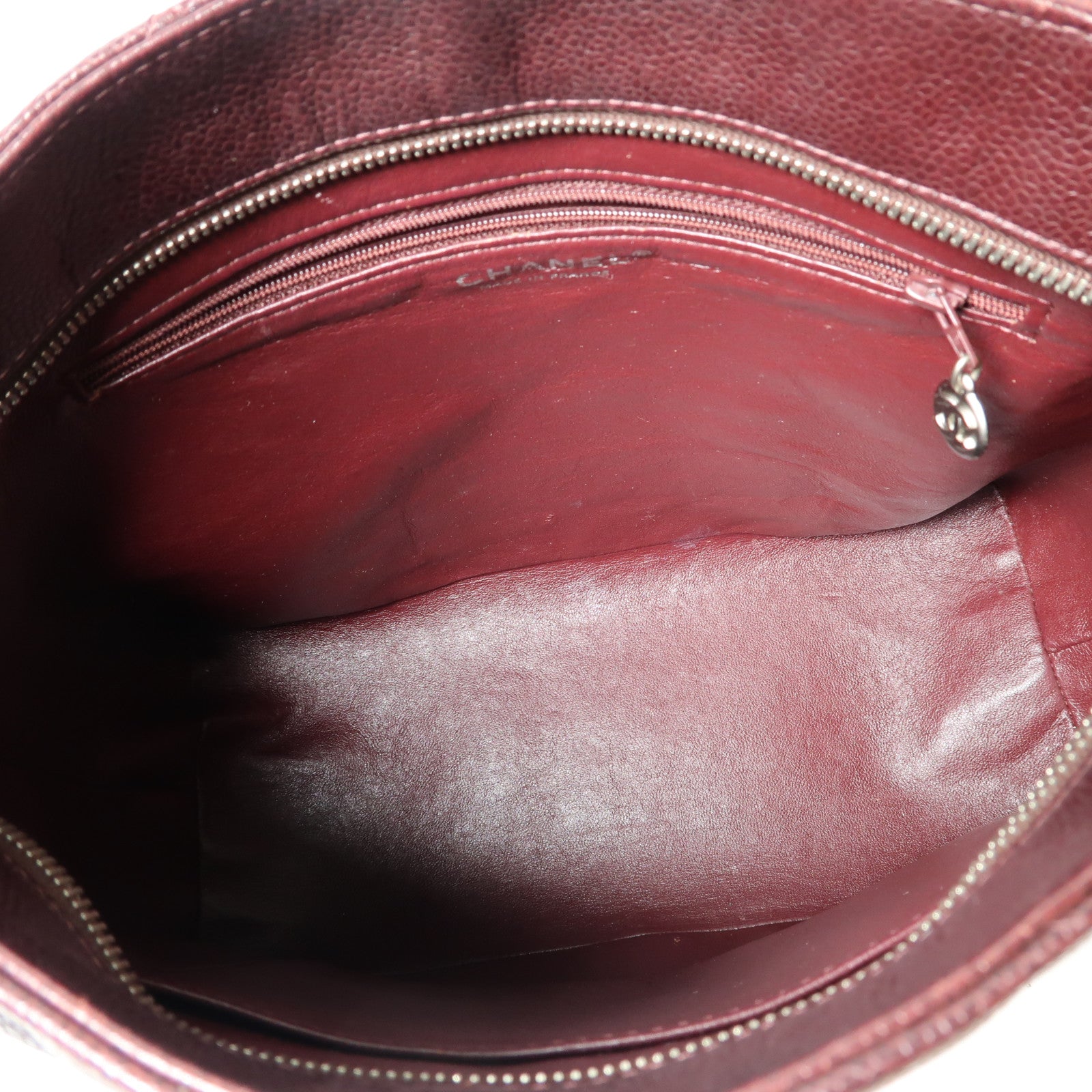 CHANEL 【激減優惠】菱格牛皮皮革Handbag銀扣手挽袋酒紅色