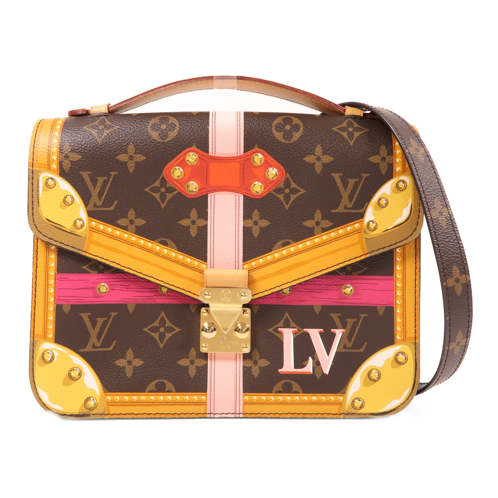 LOUIS VUITTON【激減優惠】 Monogram Summer Trunk Pochette Metis金扣手挽肩背兩用袋棕色/彩色