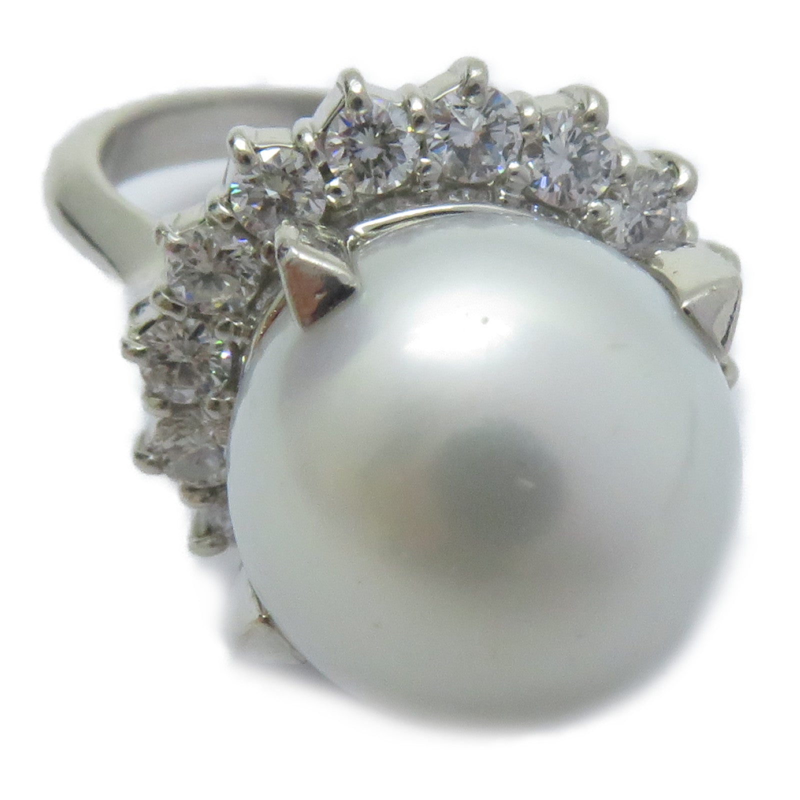 JEWELRY PT900鉑金SouthSea Pearl Ring南洋珍珠12.6mm/0.85ct鑽石戒指US#5.5