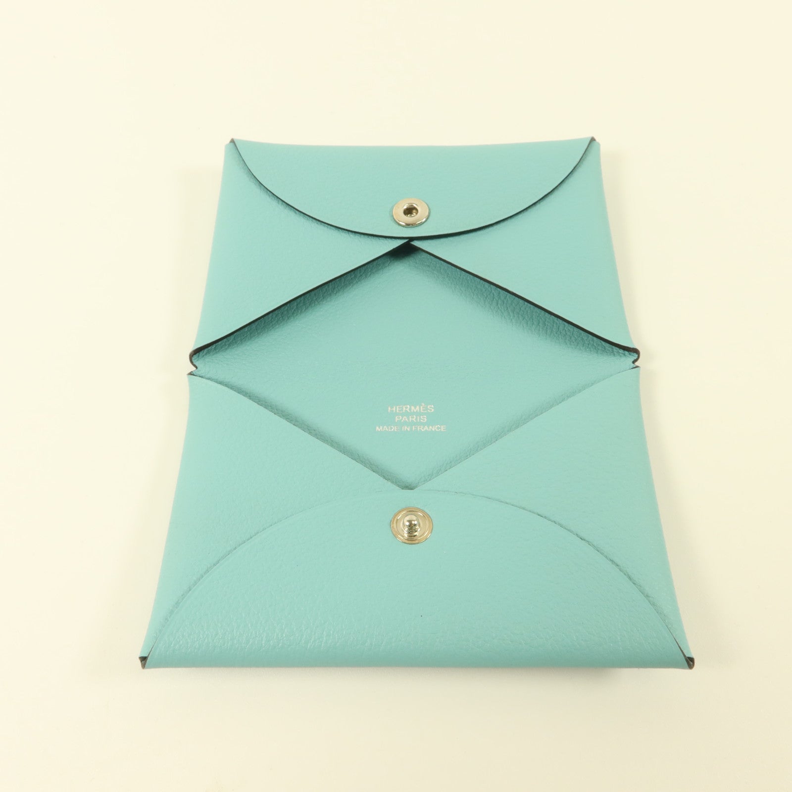 HERMES Evercolor皮革Calvi Card Holder卡片套Bleu Atoll