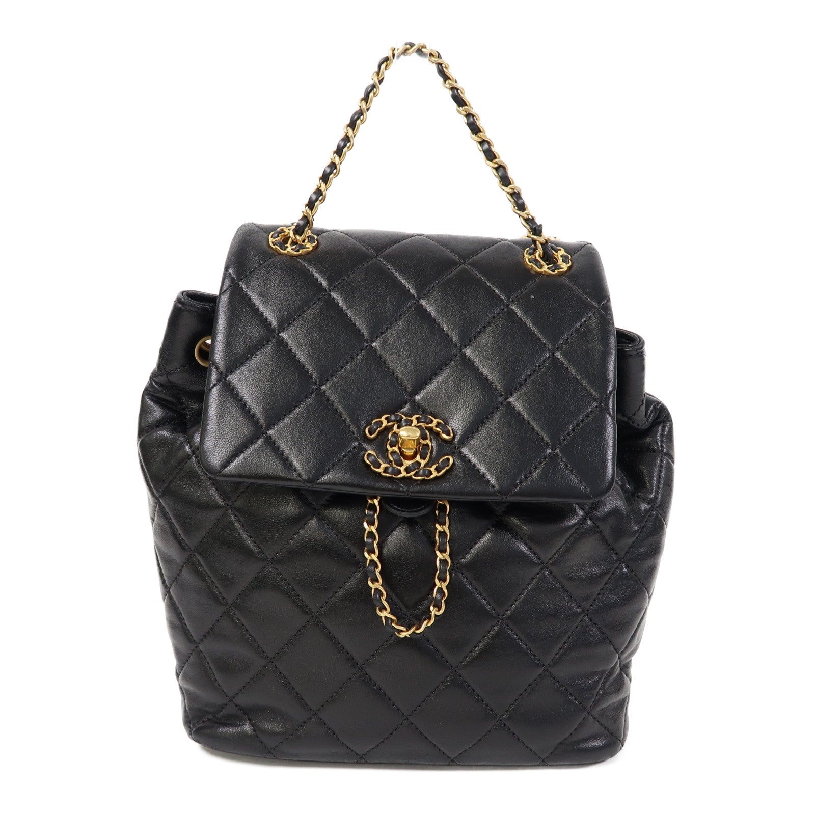 CHANEL 【激減優惠】菱格牛皮皮革Backpack金扣背包黑色