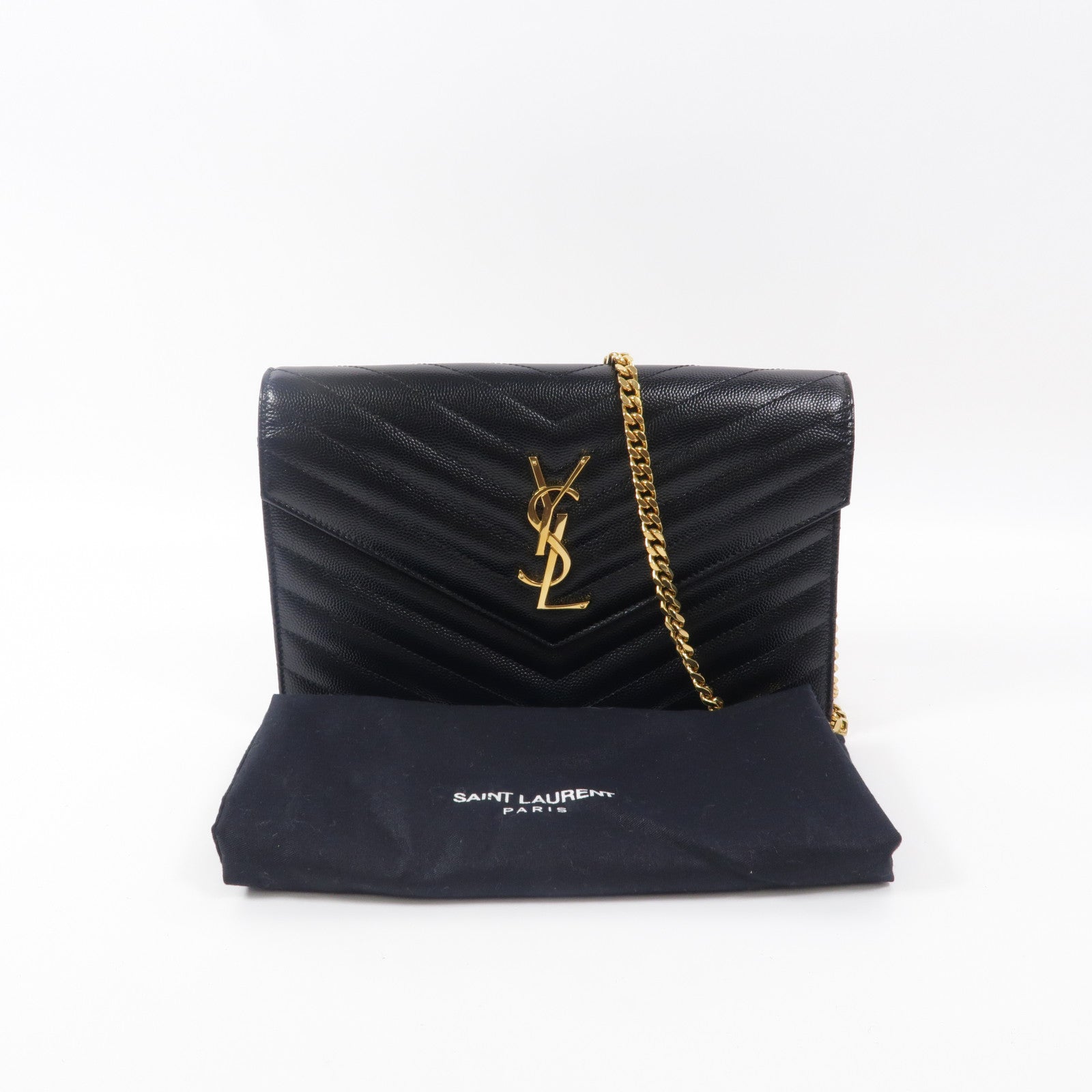 SAINT LAURENT 牛皮皮革Cassandre Envelope鏈帶肩背袋