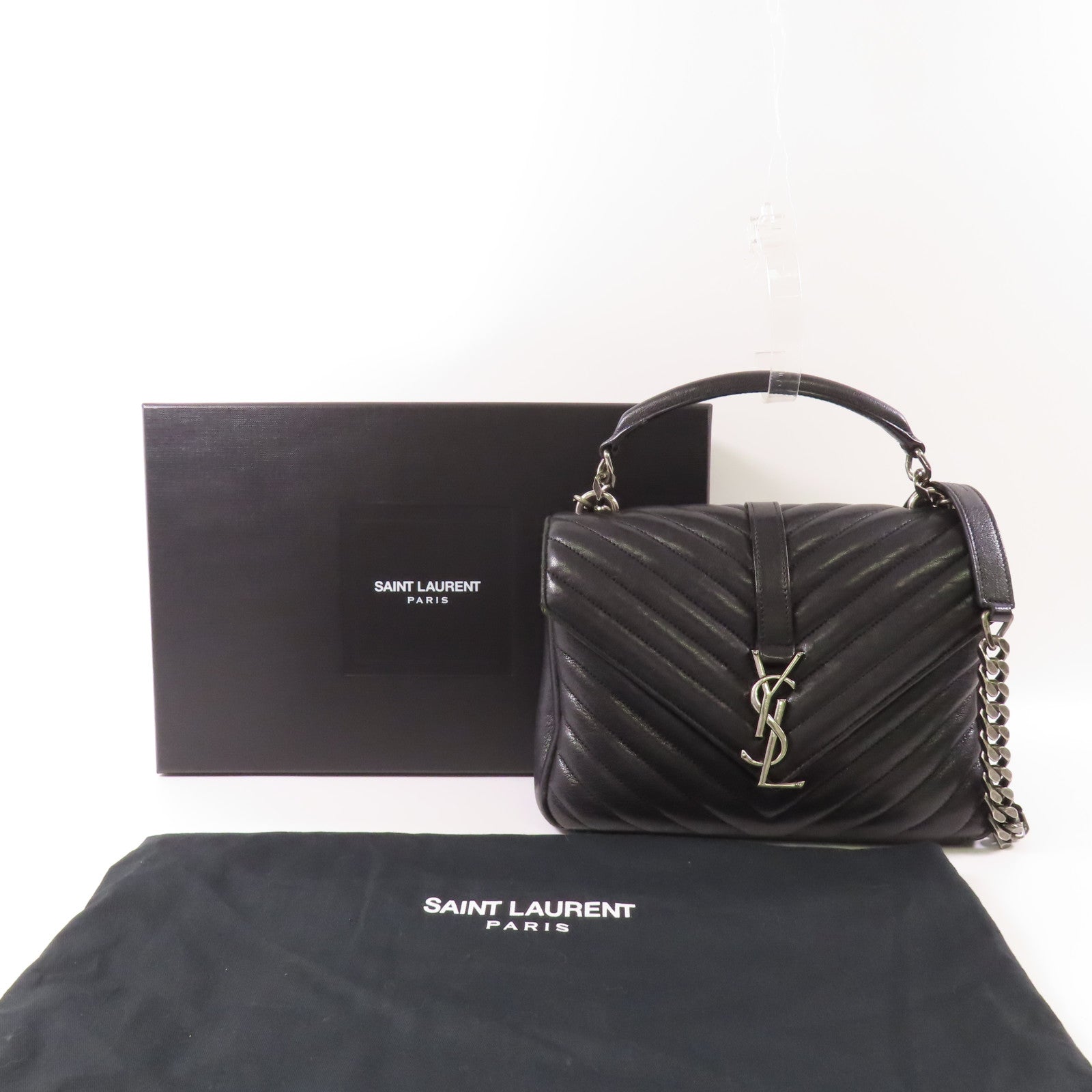 SAINT LAURENT 牛皮皮革Chain 2 Way Bag銀扣鏈帶手挽肩背兩用袋