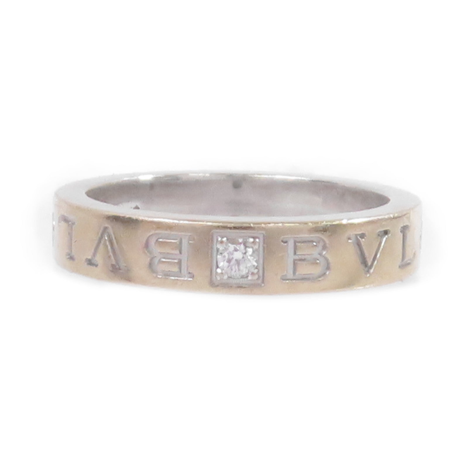BVLGARI 18K白金/鑽石Double Logo 1p Diamond Ring戒指US#7.25