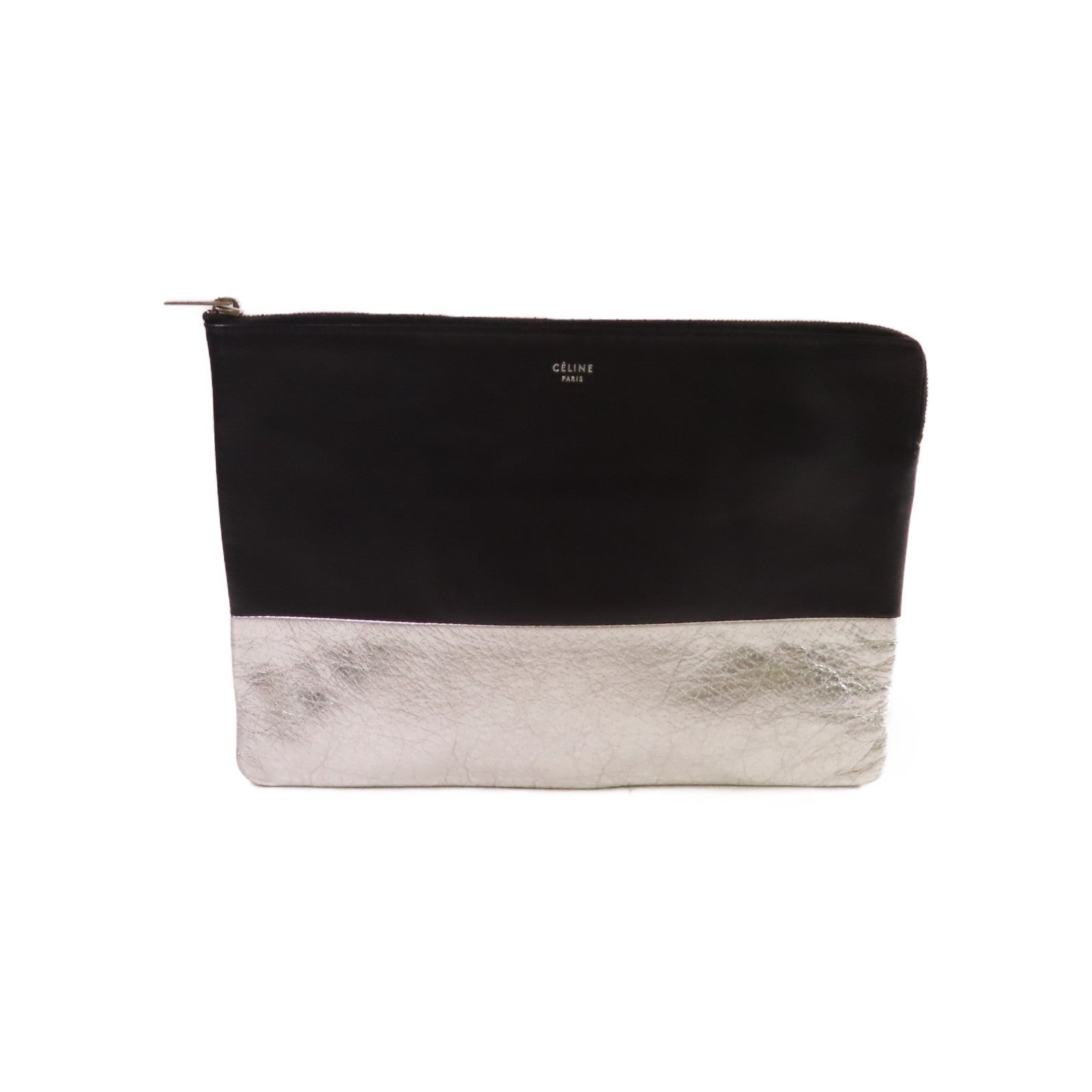 CELINE 【激減優惠】牛皮皮革Clutch Bag手拿包黑色/銀色