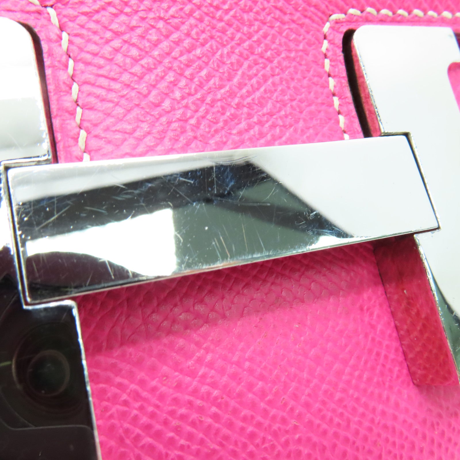 HERMES Espom Leather Constance 24 Silver Buckle Shoulder Bag Rose Tyrien