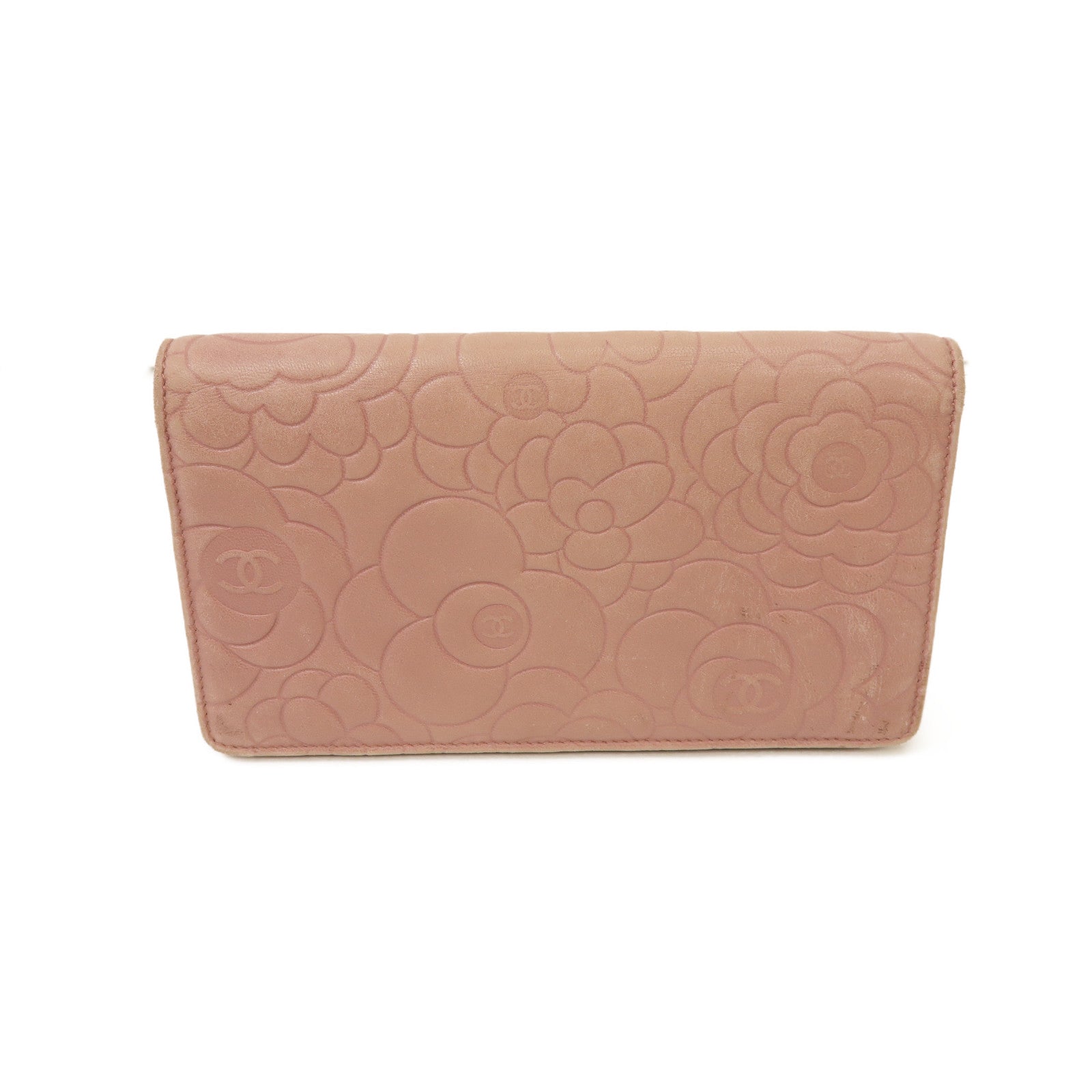 CHANEL 【激減優惠】羊皮皮革Long Wallet銀扣長錢包粉紅色