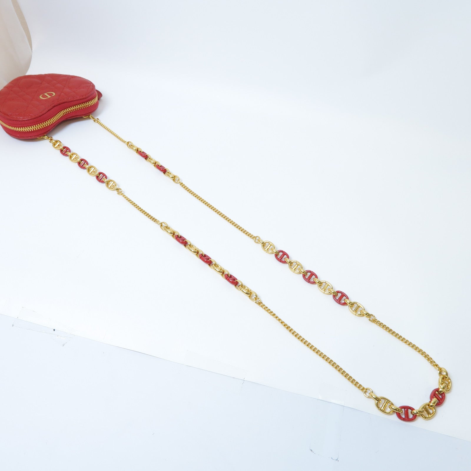 Dior 羊皮皮革Caro Heart Pouch With Chain金扣鏈帶肩背袋紅色