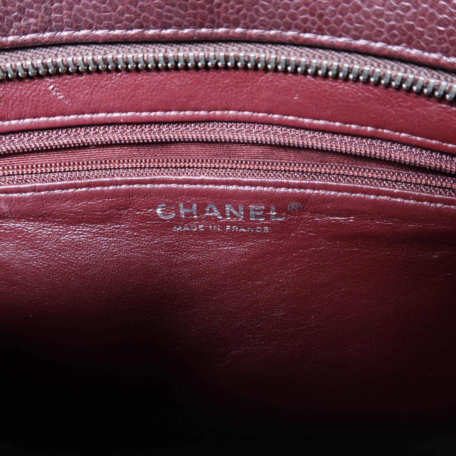 CHANEL 【激減優惠】菱格牛皮皮革Handbag銀扣手挽袋酒紅色