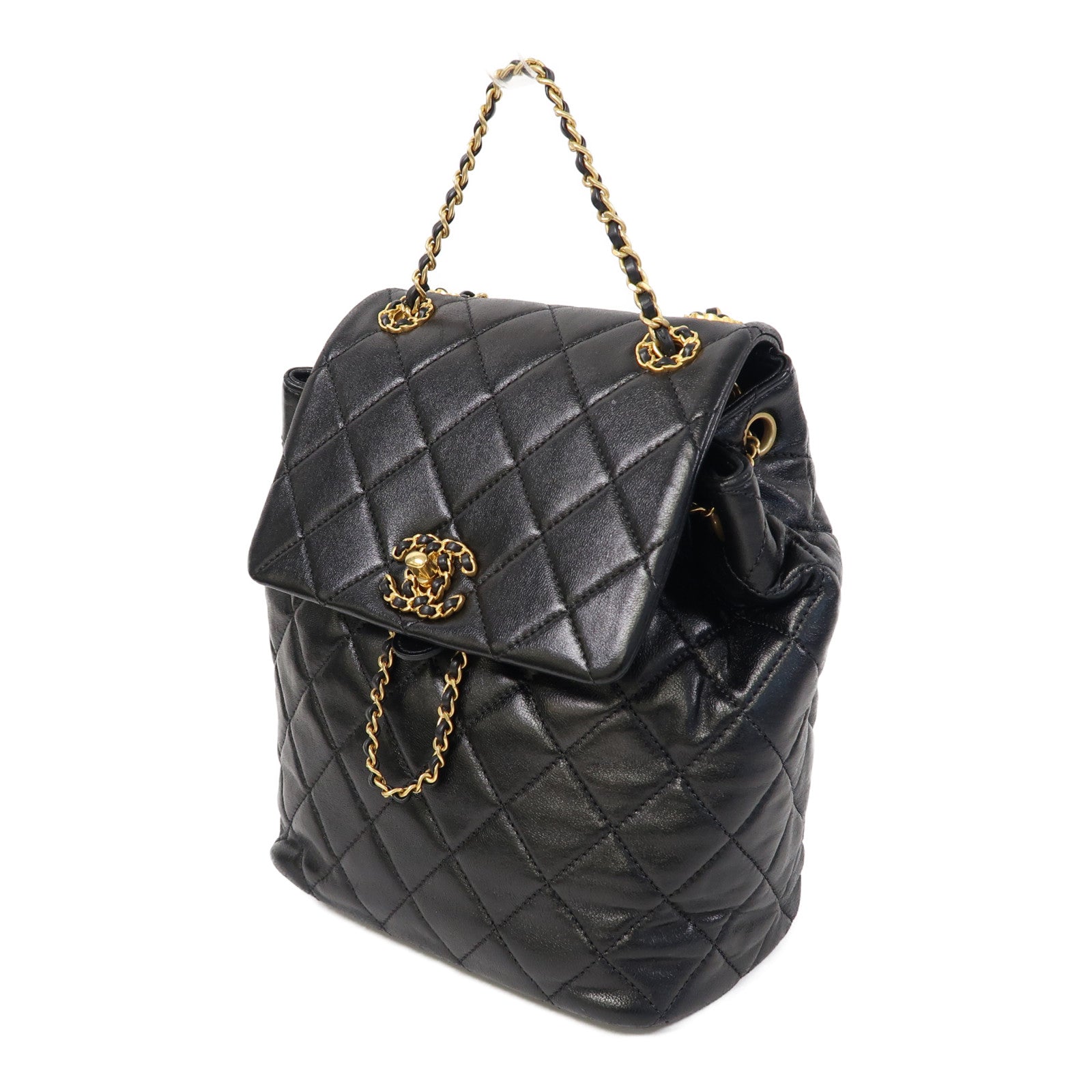 CHANEL 【激減優惠】菱格牛皮皮革Backpack金扣背包黑色