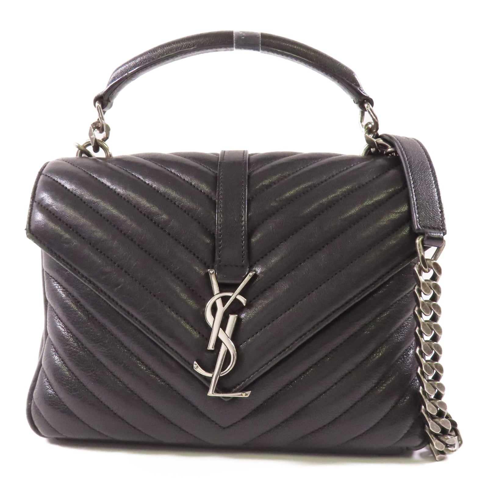 SAINT LAURENT 牛皮皮革Chain 2 Way Bag銀扣鏈帶手挽肩背兩用袋