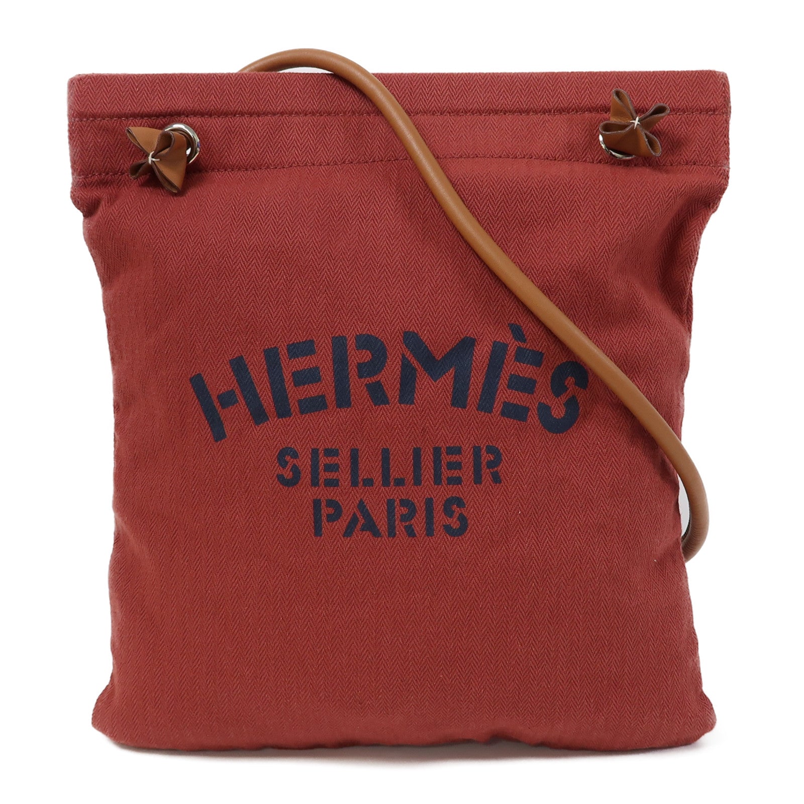 HERMES 【激減優惠】帆布銀扣肩背袋紅色