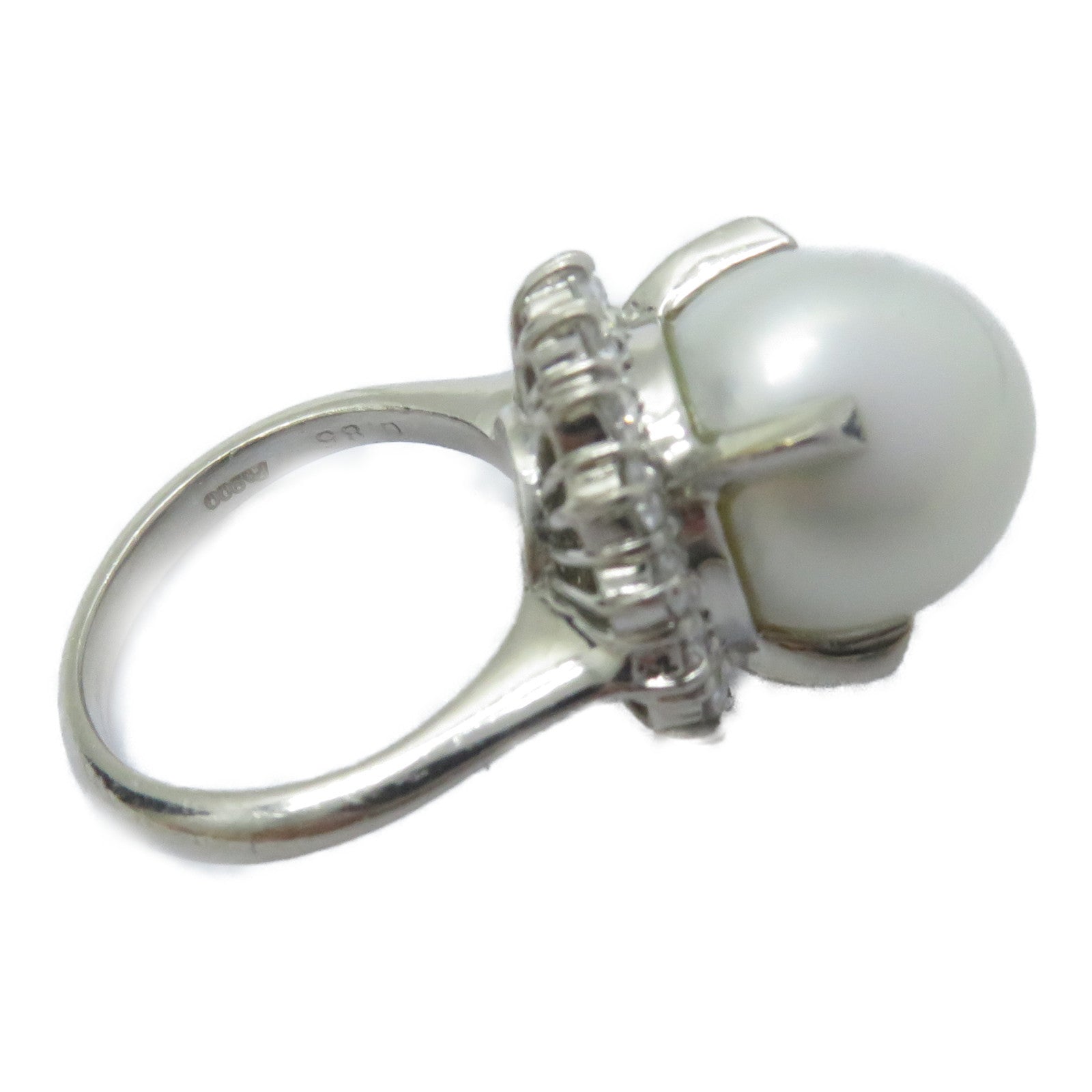 JEWELRY PT900鉑金SouthSea Pearl Ring南洋珍珠12.6mm/0.85ct鑽石戒指US#5.5