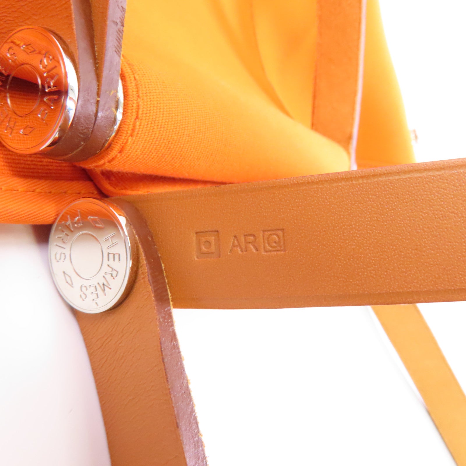 HERMES 帆布Cabag PM銀扣手挽肩背兩用袋橙色