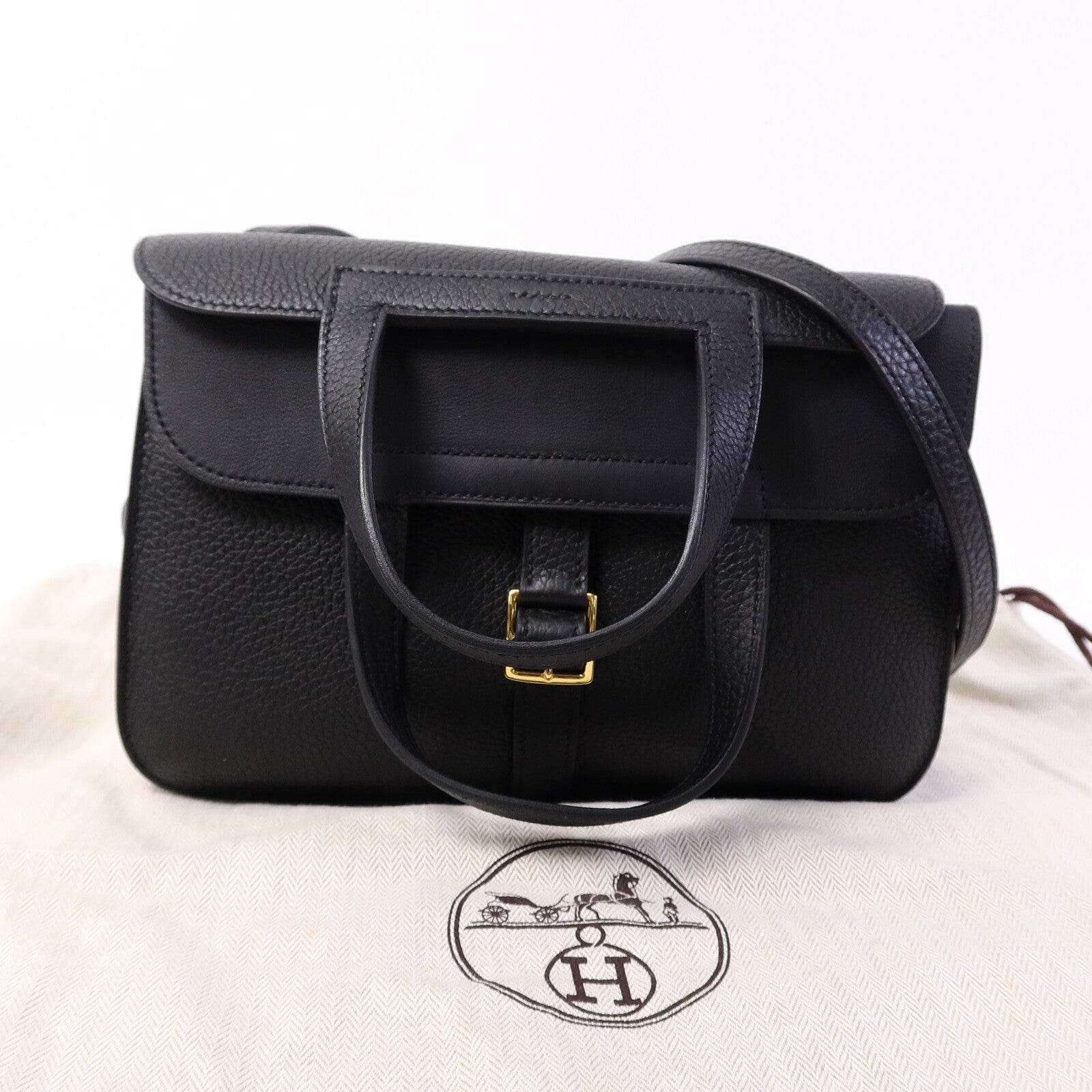 HERMES Clemence皮革Halzan 25手挽肩背兩用袋Noir