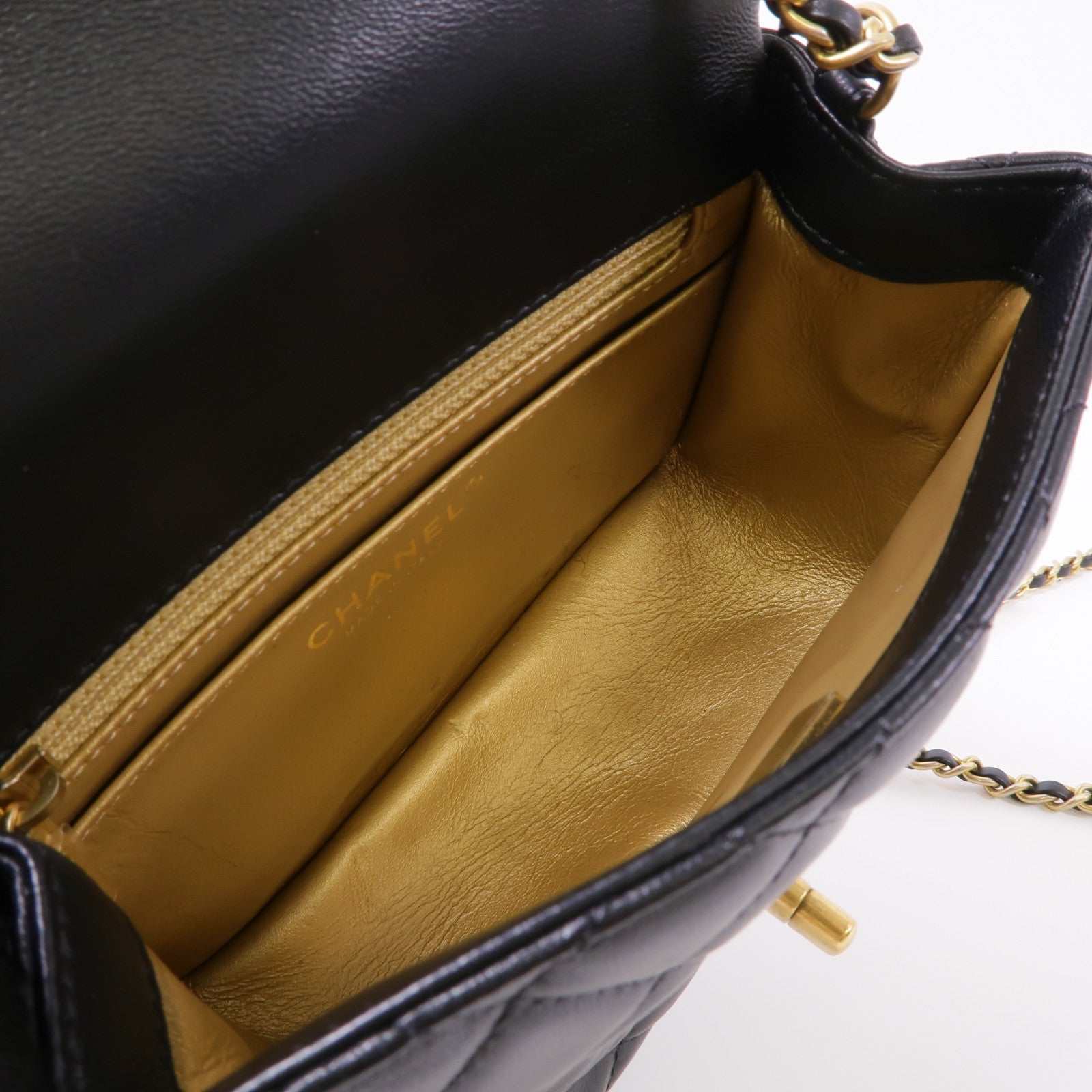 CHANEL 羊皮皮革Mini Classic 17金扣鏈帶肩背袋