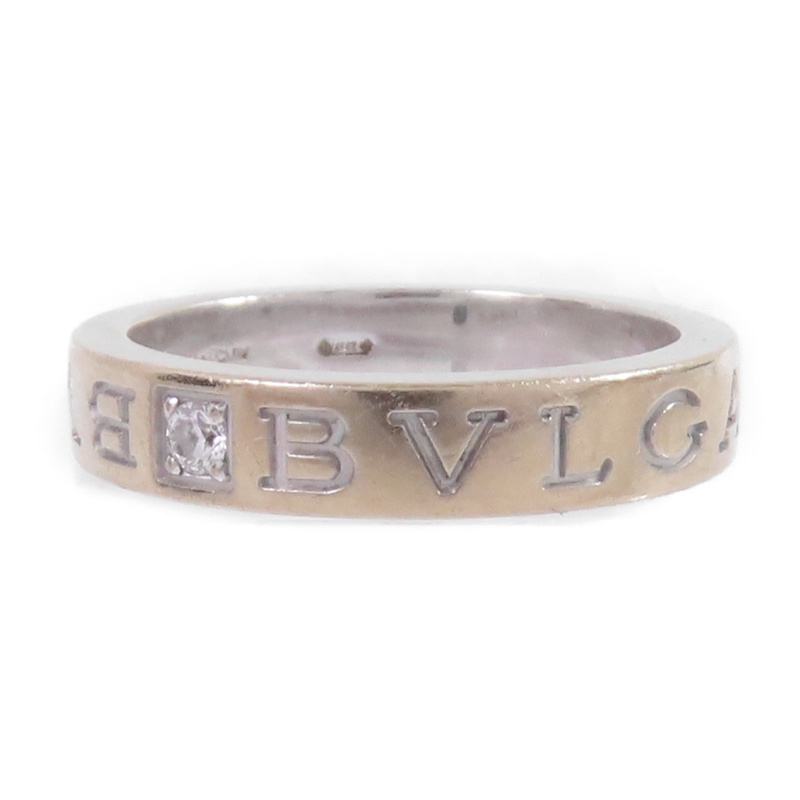 BVLGARI 18K白金/鑽石Double Logo 1p Diamond Ring戒指US#7.25