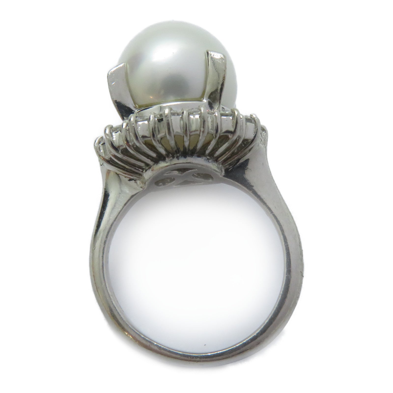 JEWELRY PT900鉑金SouthSea Pearl Ring南洋珍珠12.6mm/0.85ct鑽石戒指US#5.5