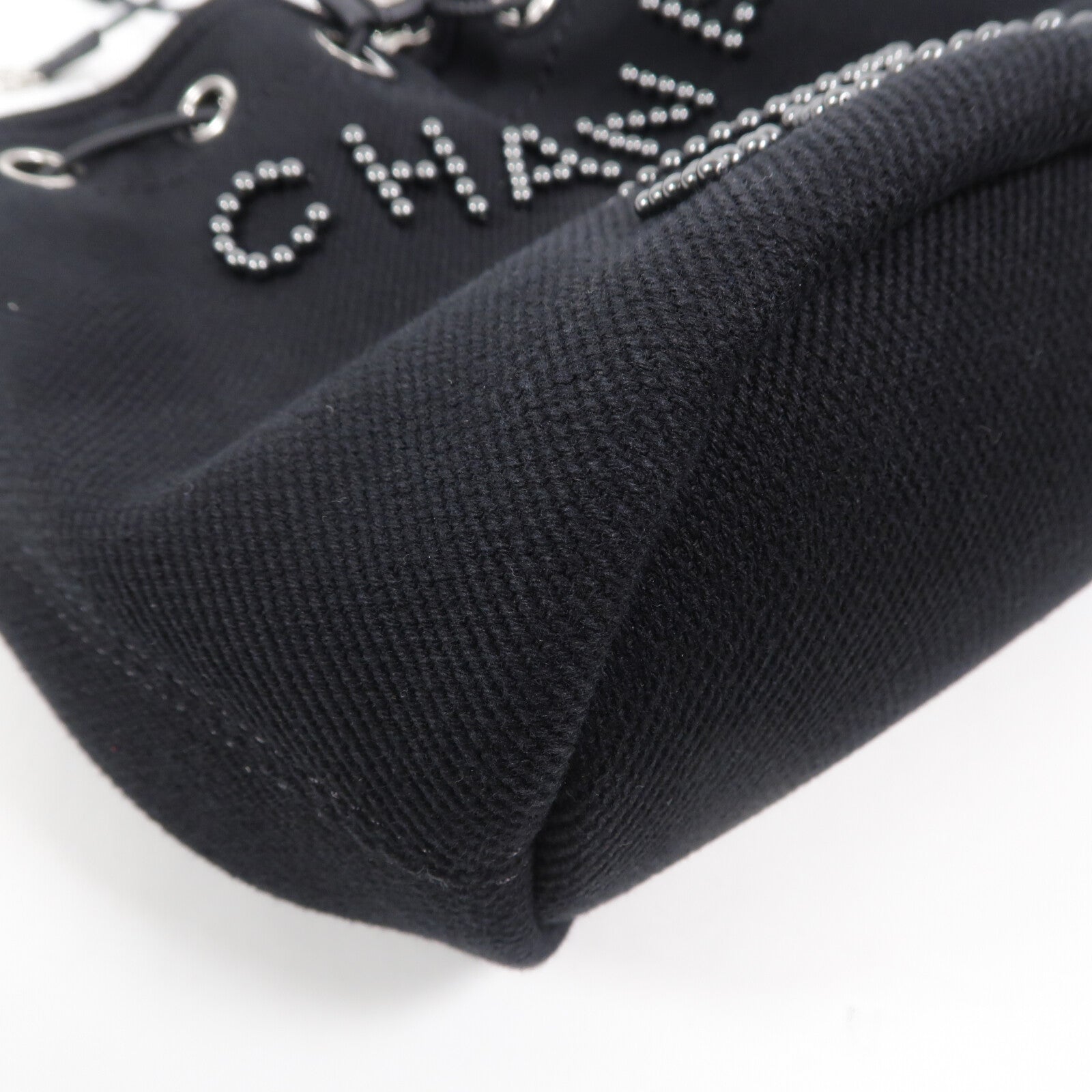 CHANEL 帆布Deauville Drawsting Bucket鏈帶肩背袋