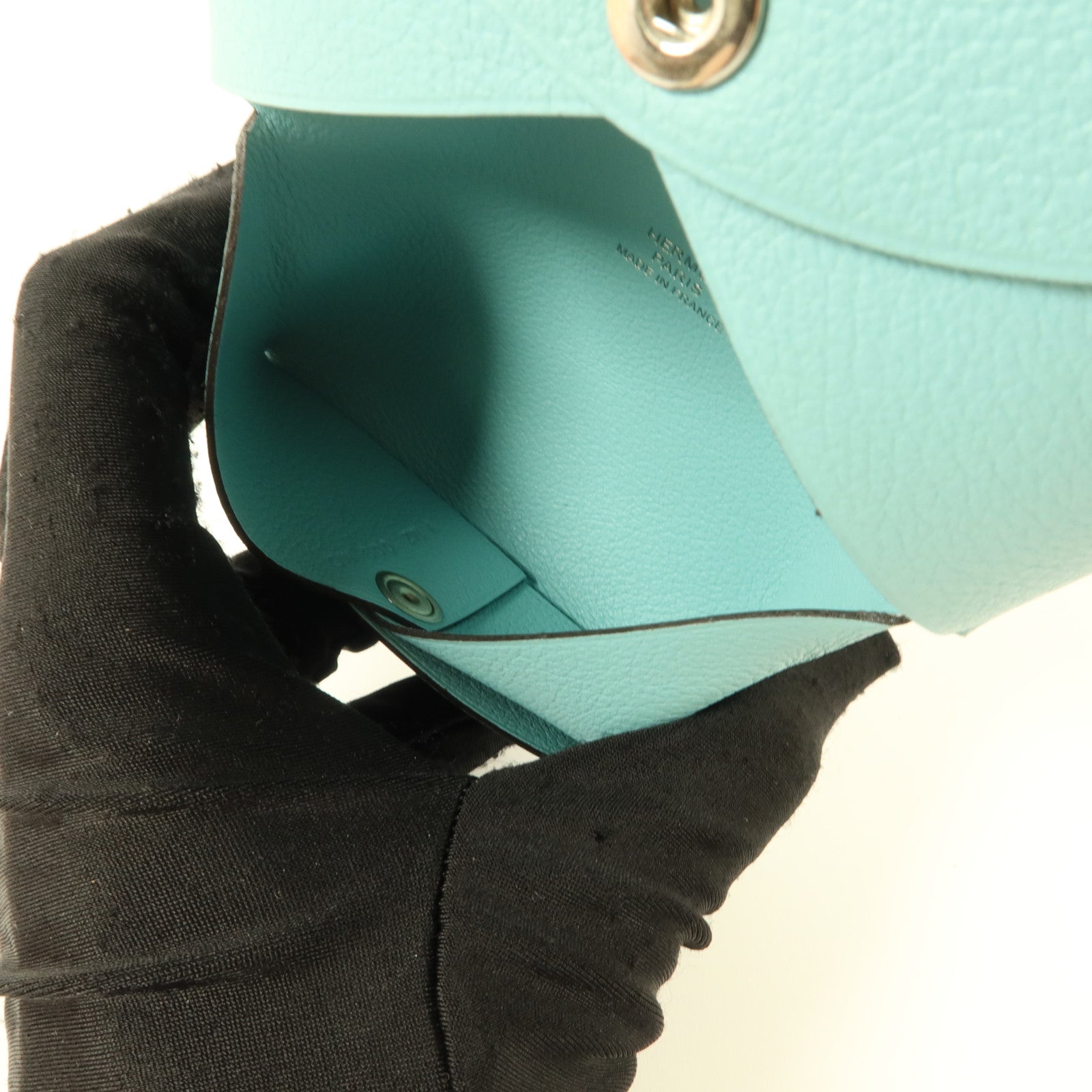 HERMES Evercolor皮革Calvi Card Holder卡片套Bleu Atoll