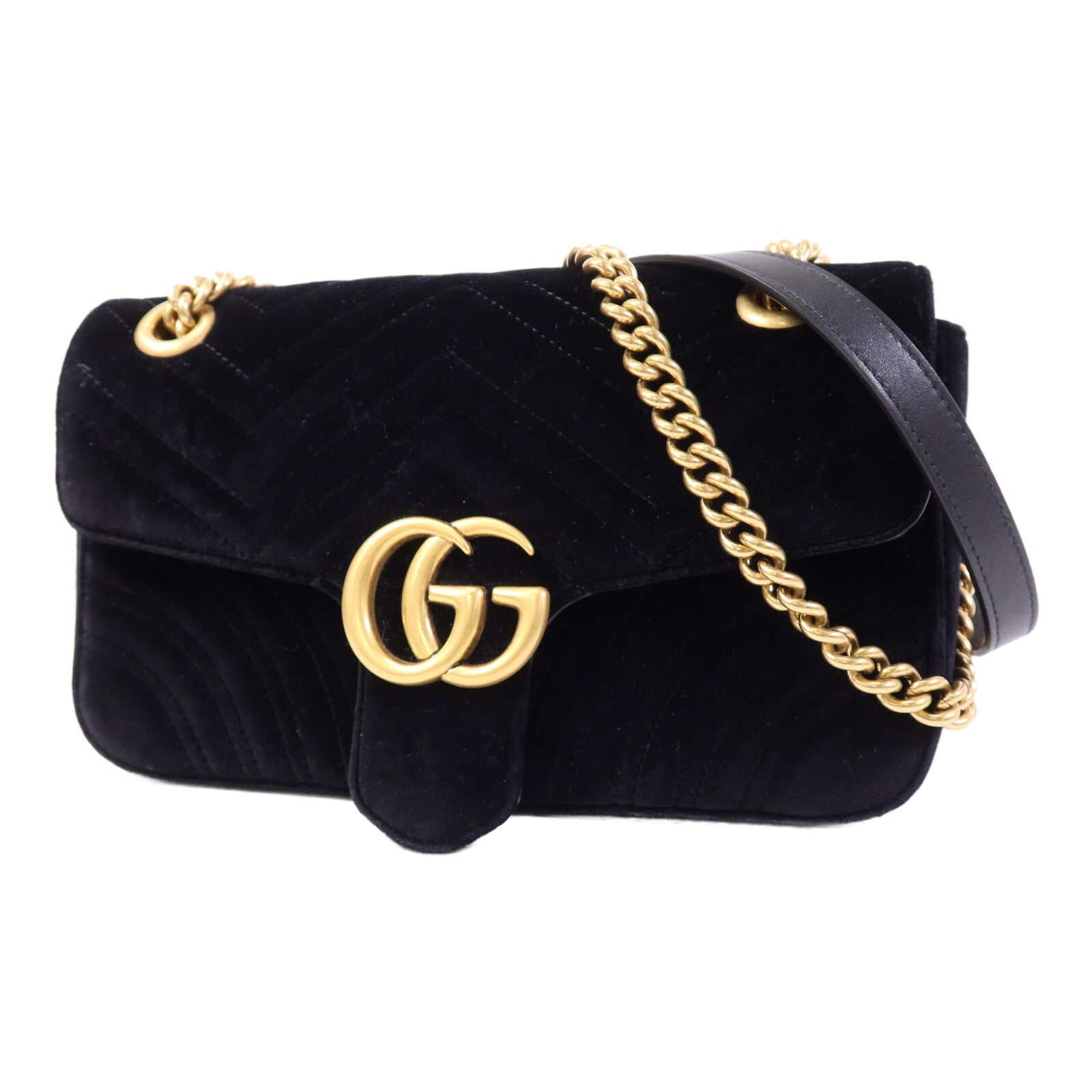 GUCCI 天鵝絨GG Marmont金扣鏈帶肩背袋