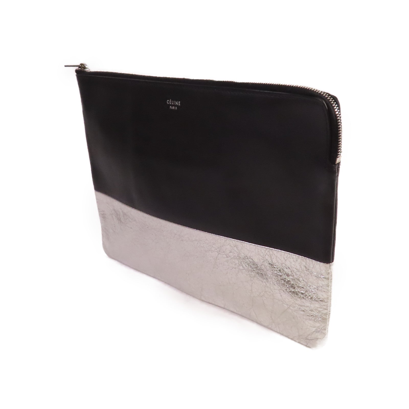 CELINE 【激減優惠】牛皮皮革Clutch Bag手拿包黑色/銀色