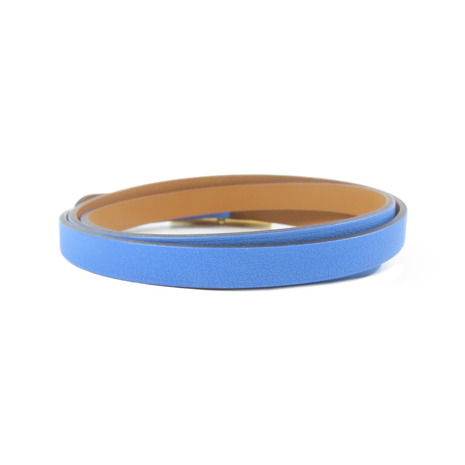HERMES 皮革Bangle金扣手鐲藍色#21.5cm