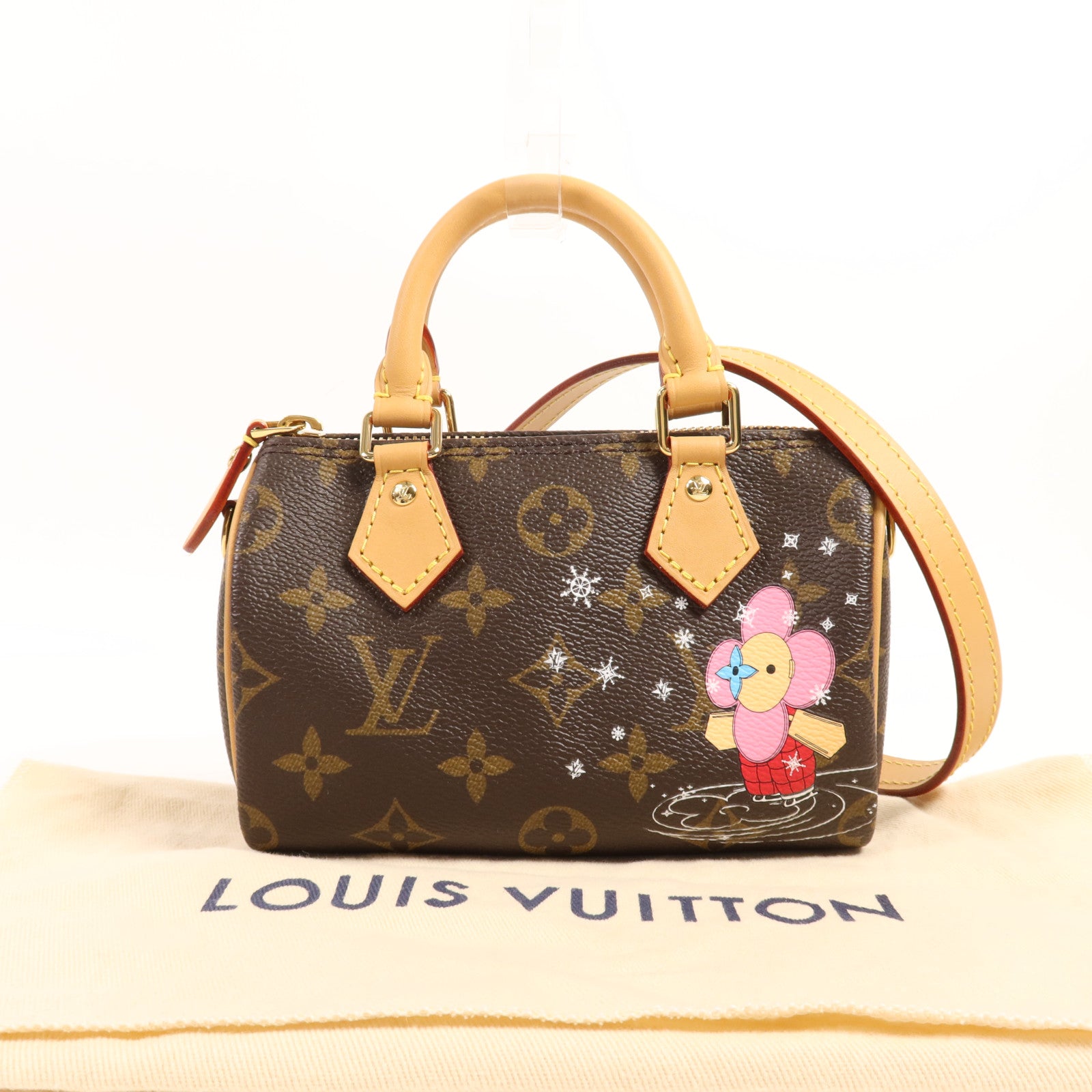 LOUIS VUITTON Monogram Vivienne Nano Speedy金扣手挽肩背兩用袋
