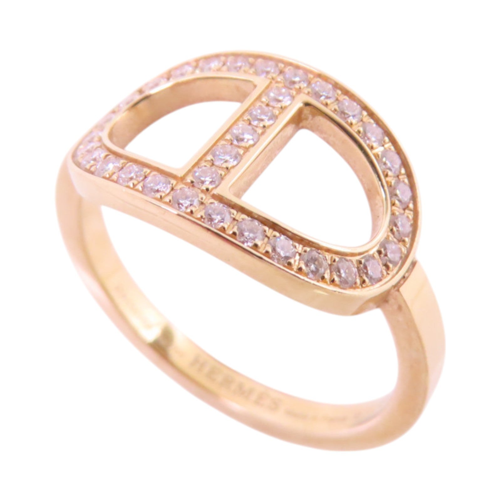 HERMES 18K玫瑰金/鑽石Bague Chain Dancre Diamond Ring戒指#52/US#5.75