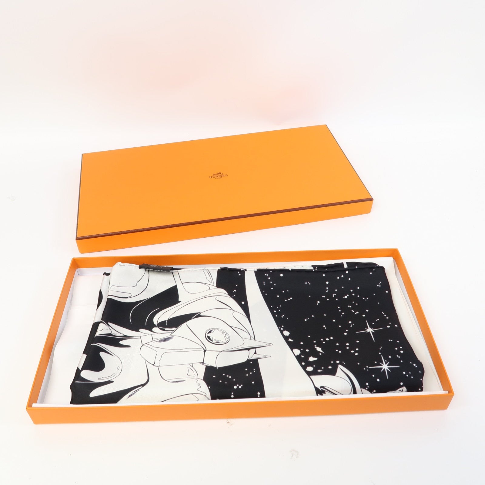 HERMES 絲質Scarf絲巾黑色/白色