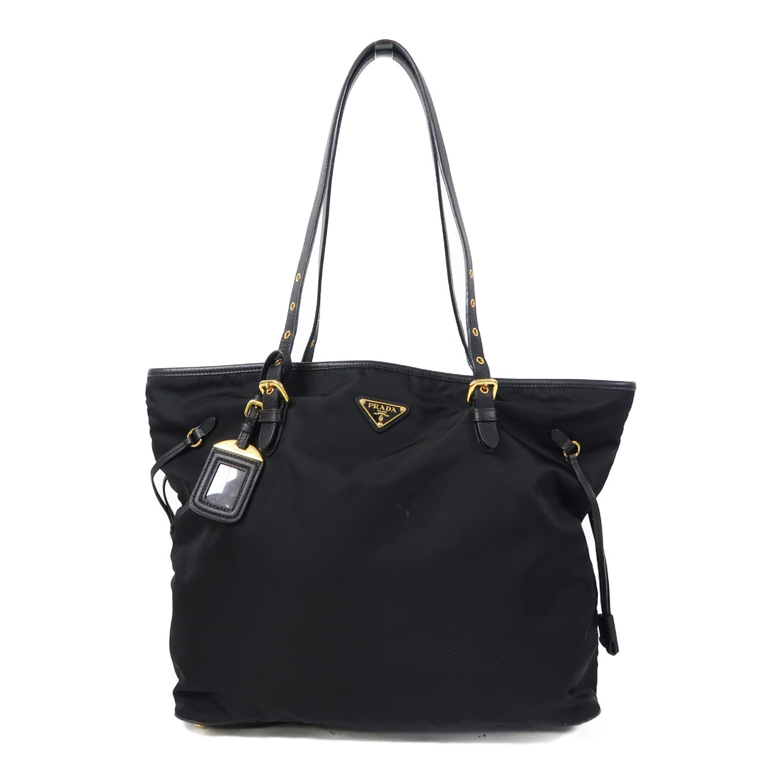 PRADA 尼龍Tote Bag金扣肩背袋黑色