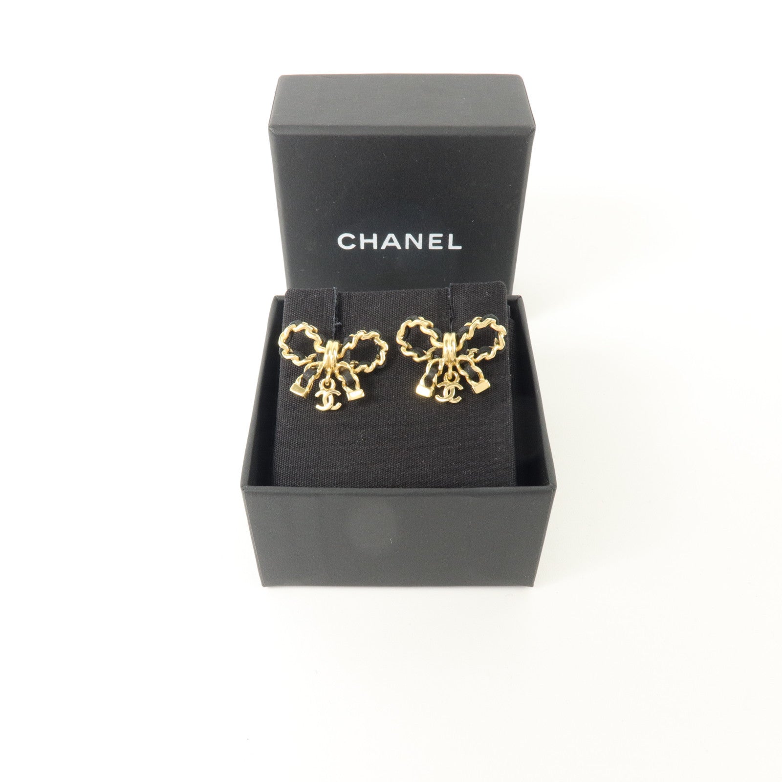 CHANEL 金屬/皮革Bow Earrings耳環