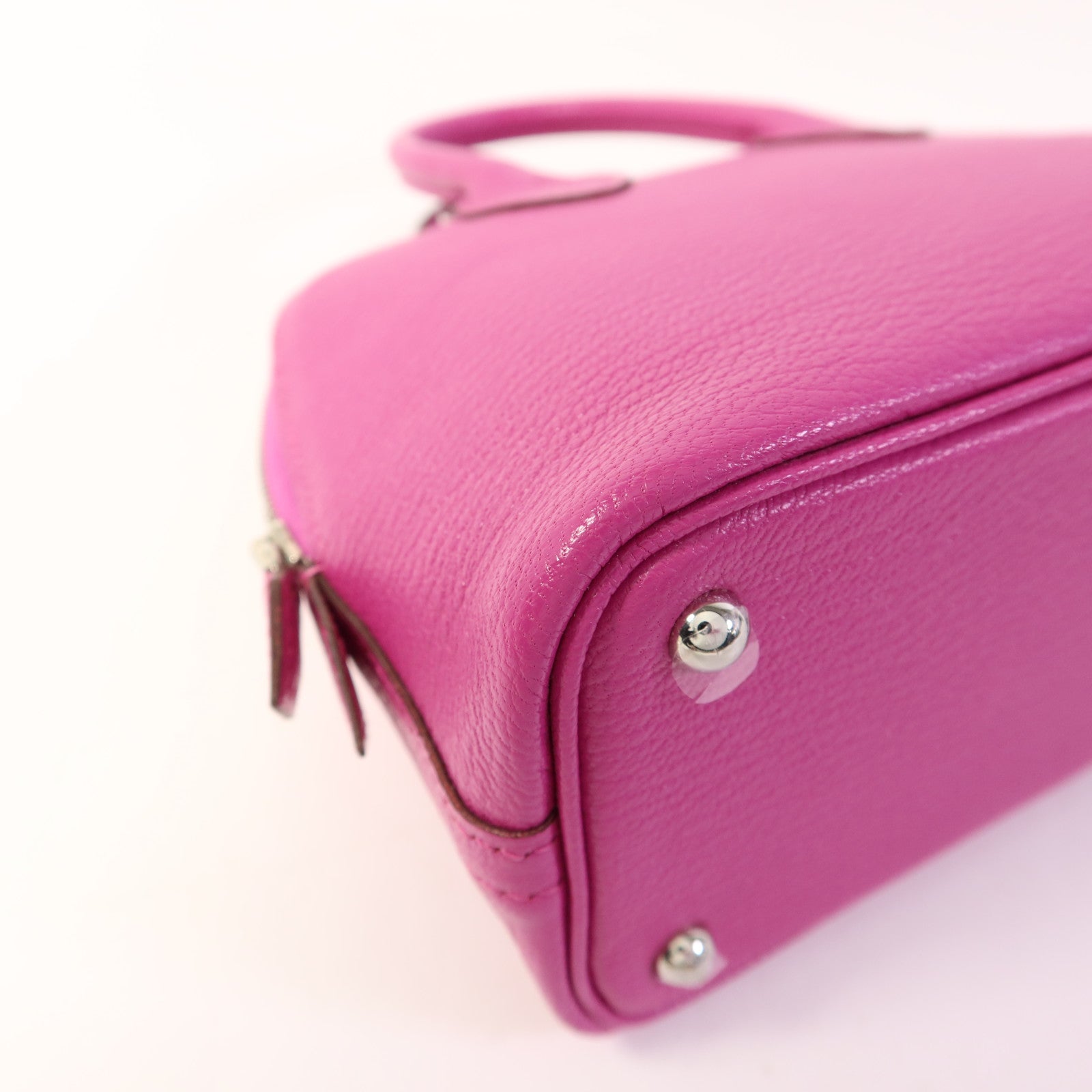 HERMES Chevre Mysore皮革Mini Bolide 1923銀扣手挽肩背兩用袋Rose Purple