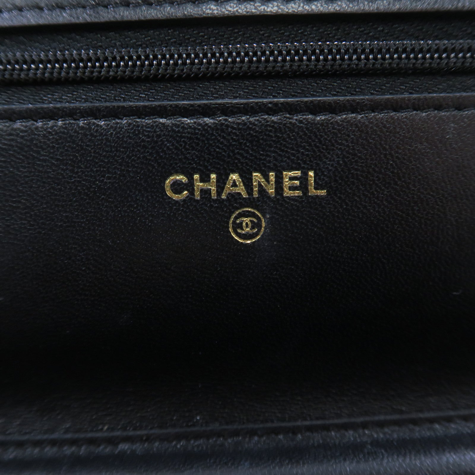 CHANEL 羊皮皮革Wallet On Chain金扣鏈帶肩背袋黑色