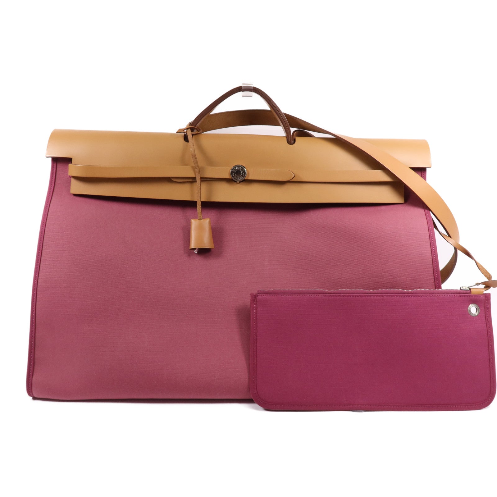 HERMES 帆布Herbag 50銀扣手挽肩背兩用袋Tosca