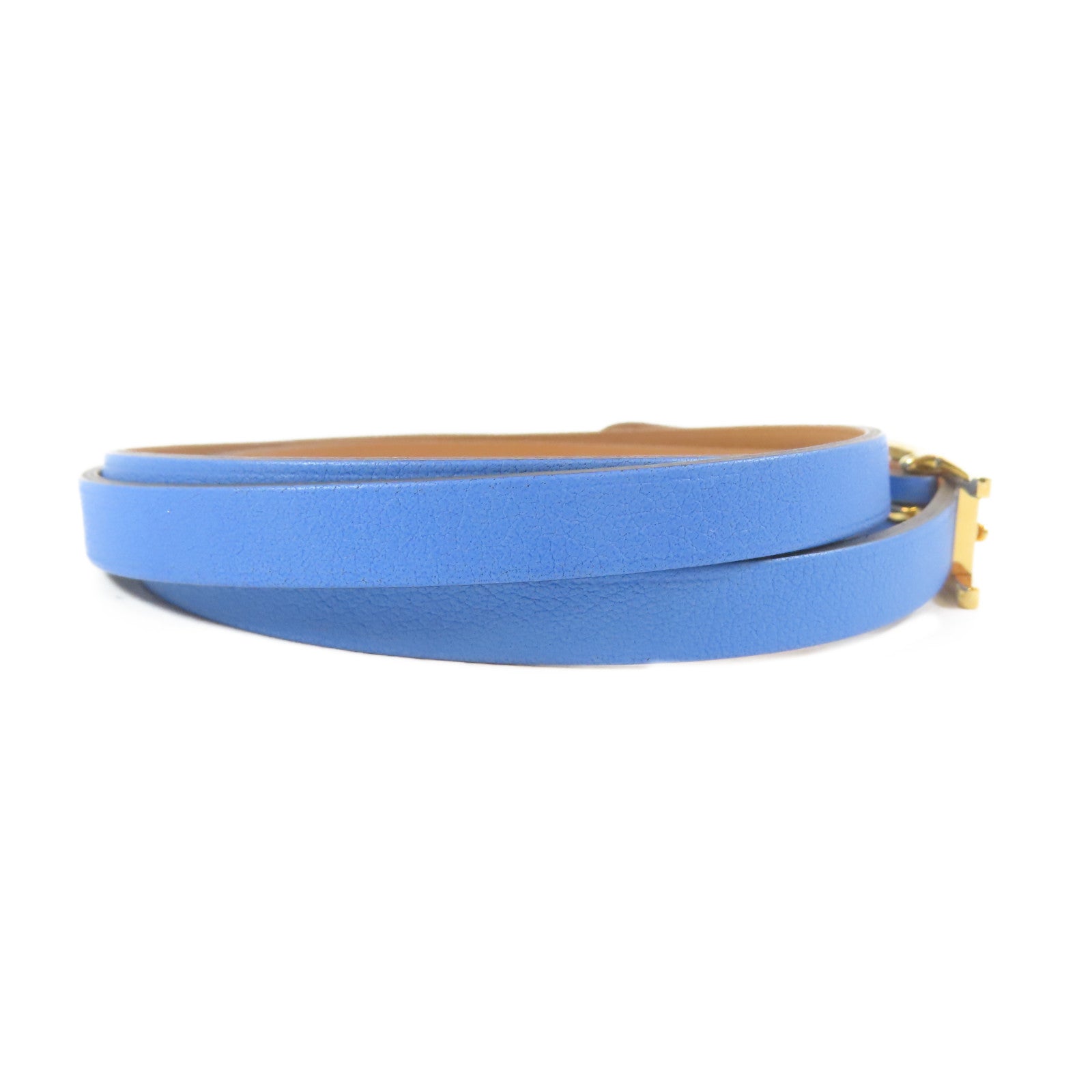 HERMES 皮革Bangle金扣手鐲藍色#21.5cm