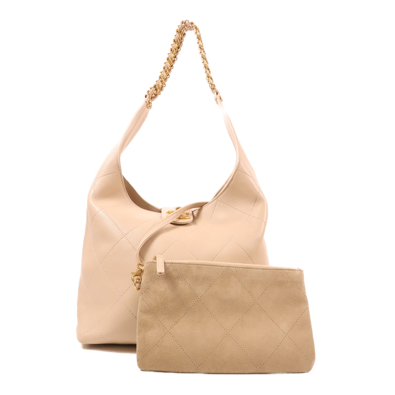 CHANEL 牛皮皮革Hobo Bag金扣鏈帶肩背袋