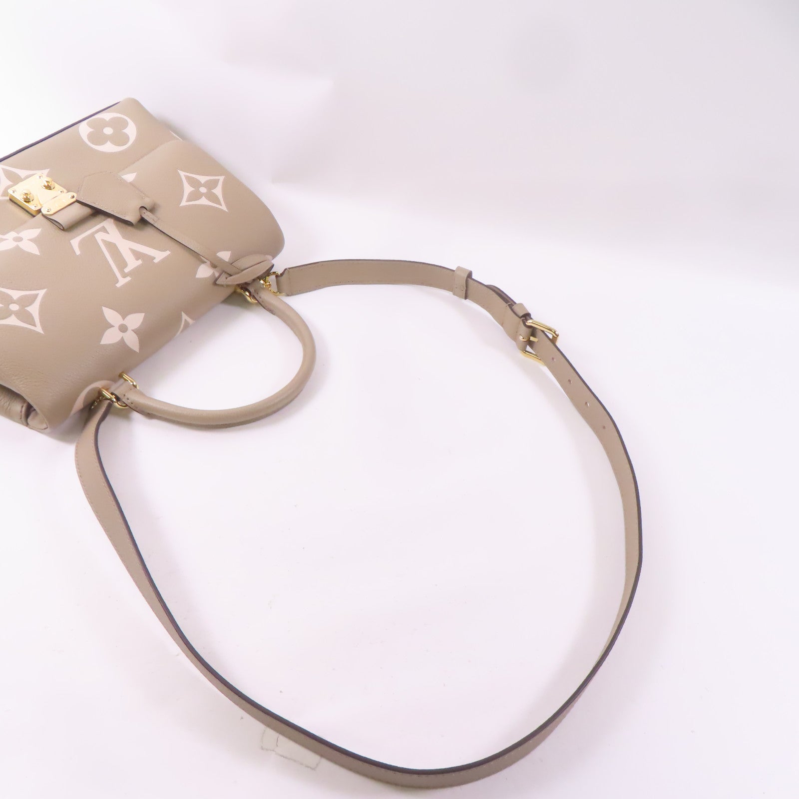 LOUIS VUITTON Monogram Empreinte Madeleine MM金扣手挽肩背兩用袋淺褐色
