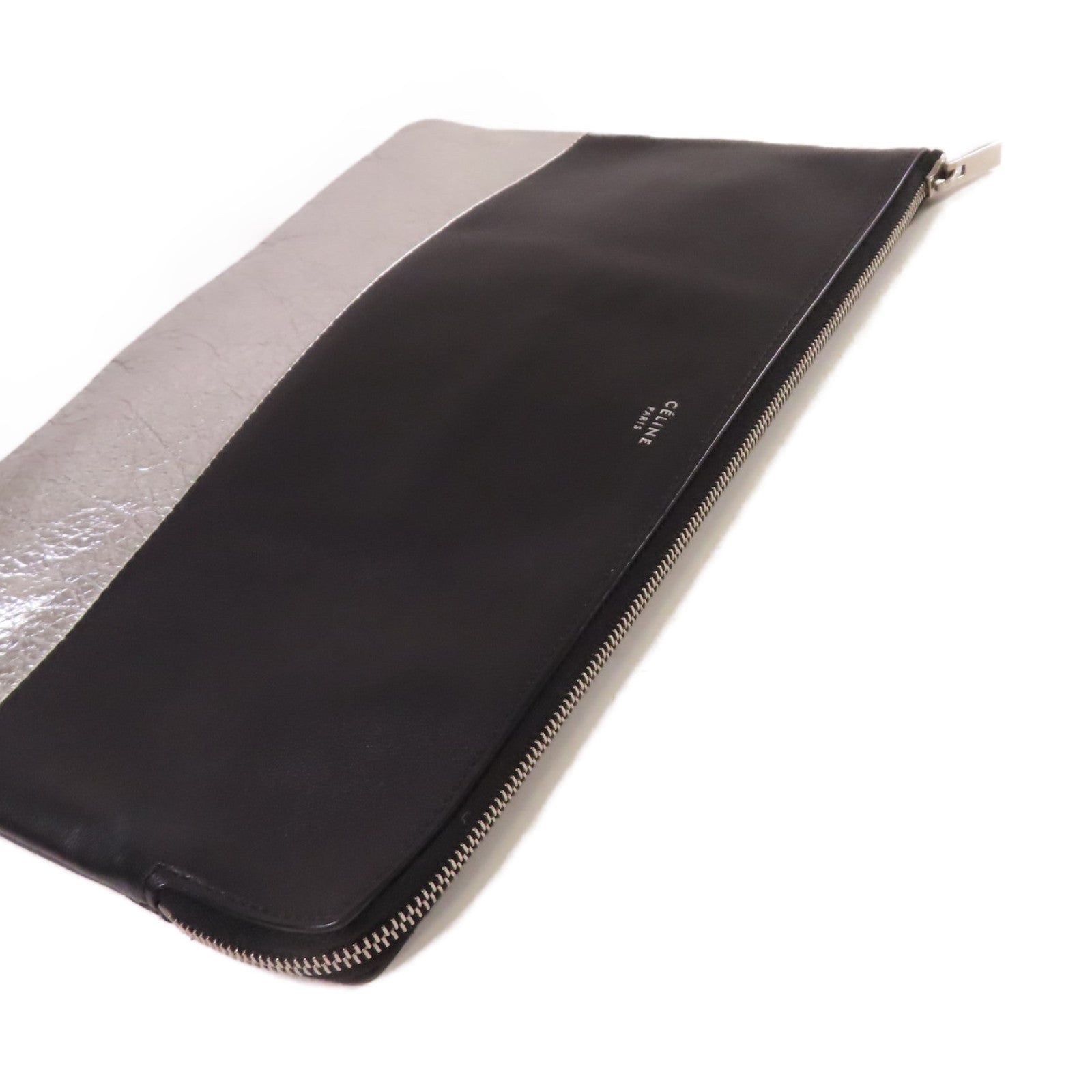 CELINE 【激減優惠】牛皮皮革Clutch Bag手拿包黑色/銀色