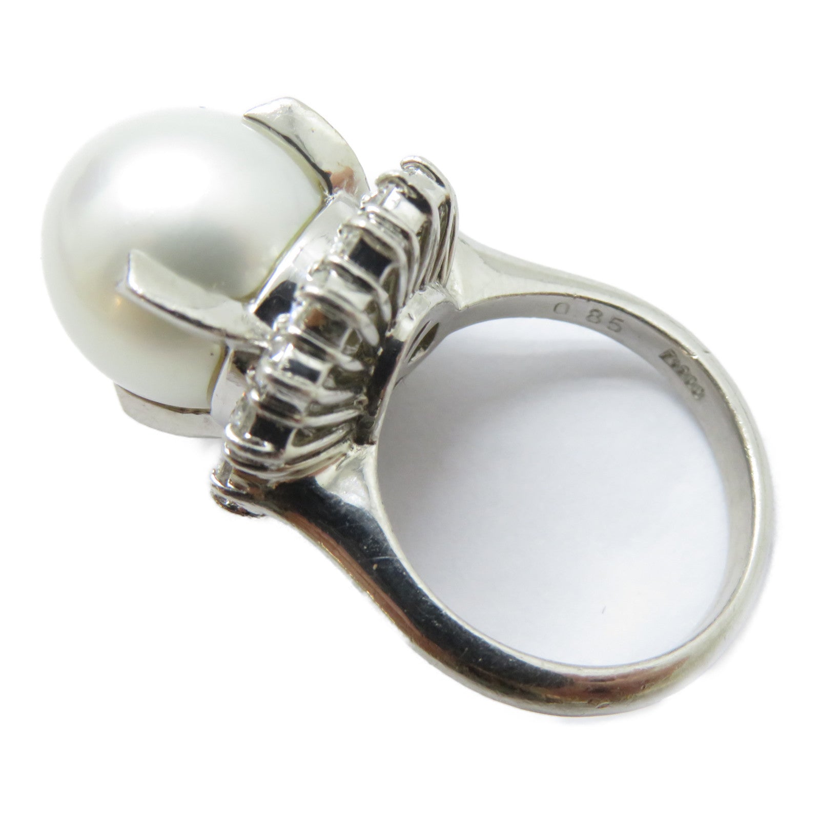 JEWELRY PT900鉑金SouthSea Pearl Ring南洋珍珠12.6mm/0.85ct鑽石戒指US#5.5
