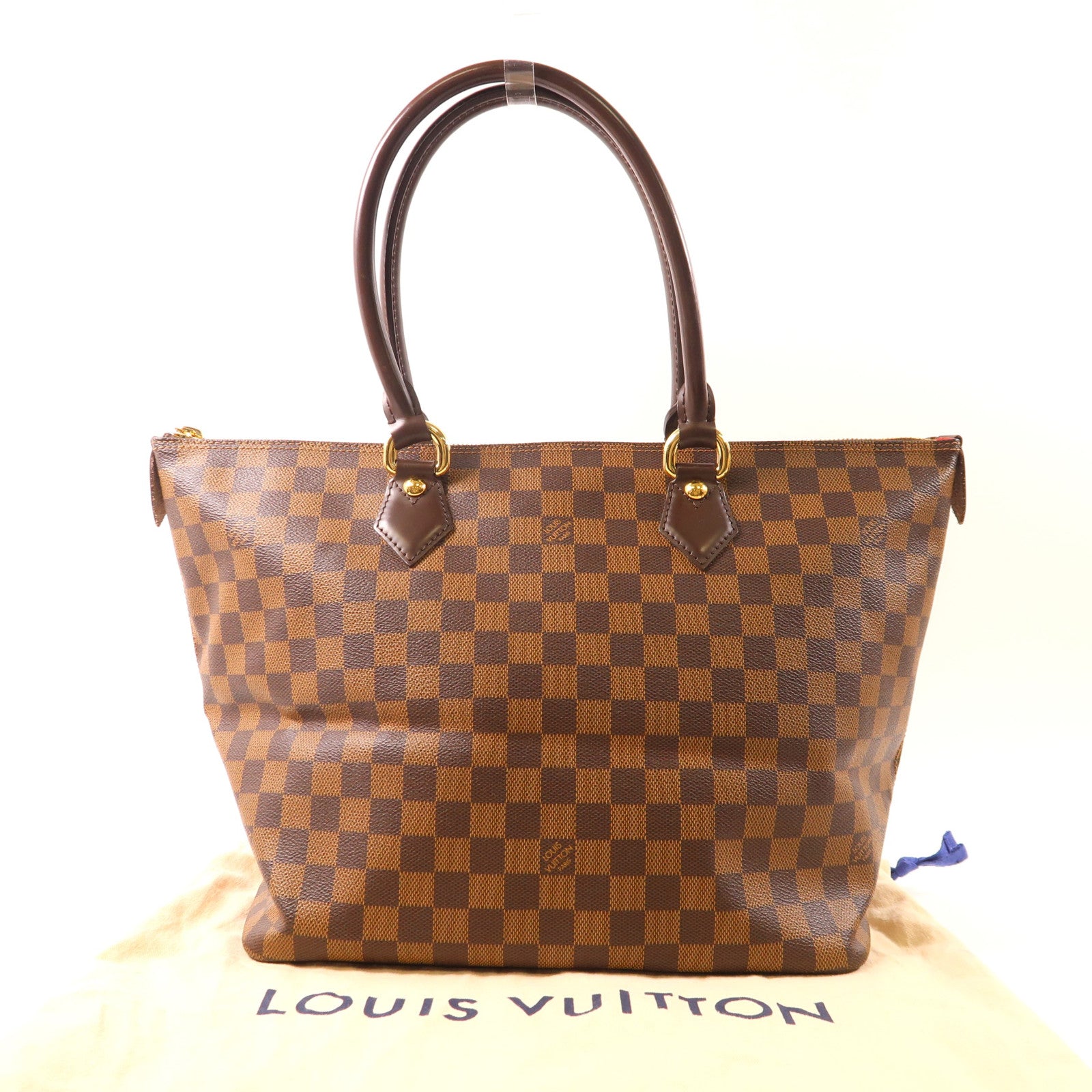 LOUIS VUITTON Damier Saleya MM金扣肩背袋/手挽袋棕色