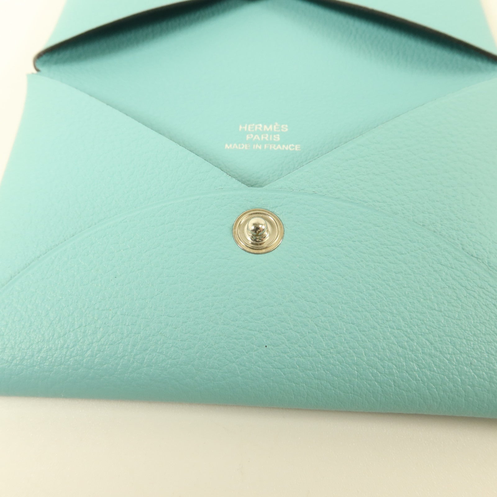 HERMES Evercolor皮革Calvi Card Holder卡片套Bleu Atoll