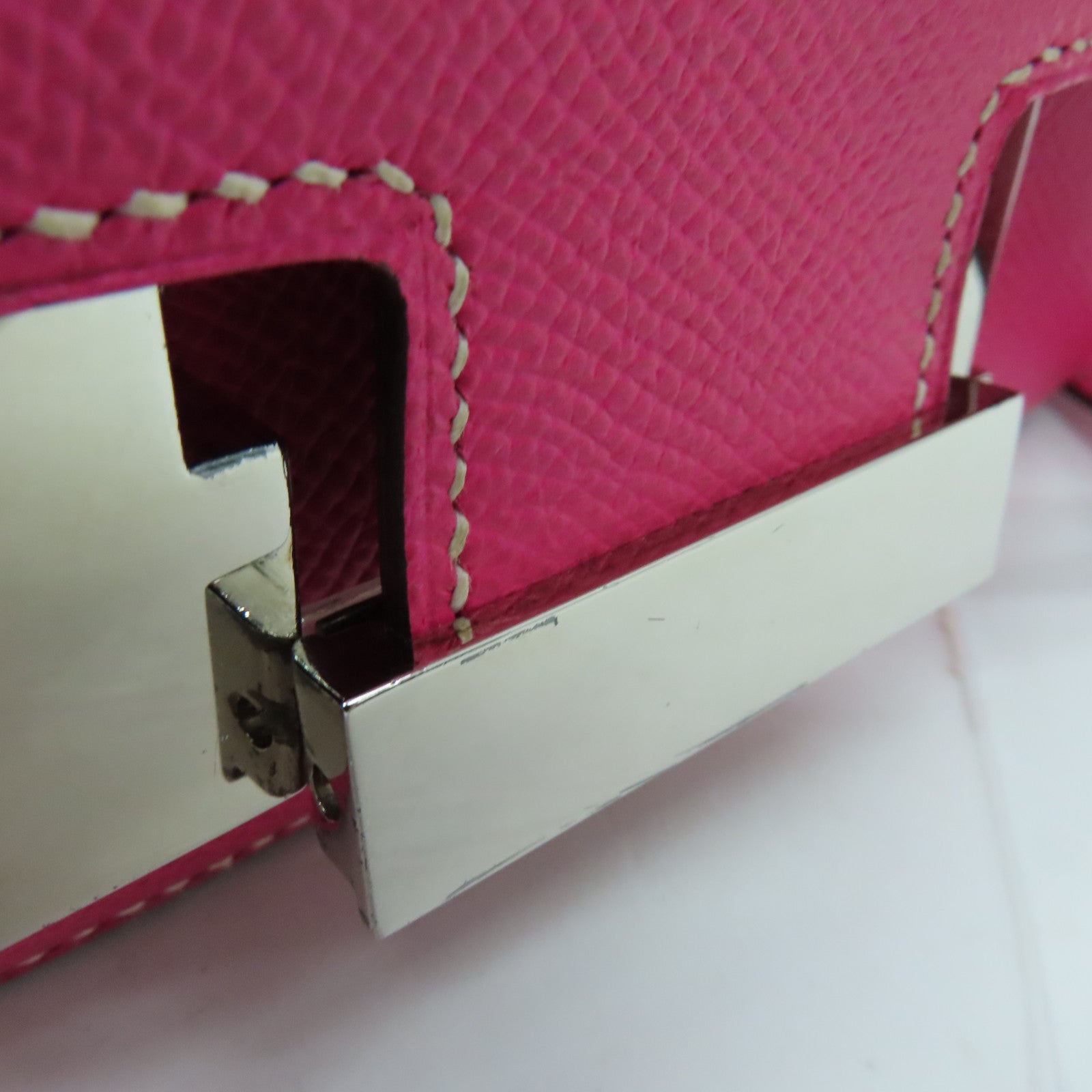 HERMES Espom Leather Constance 24 Silver Buckle Shoulder Bag Rose Tyrien