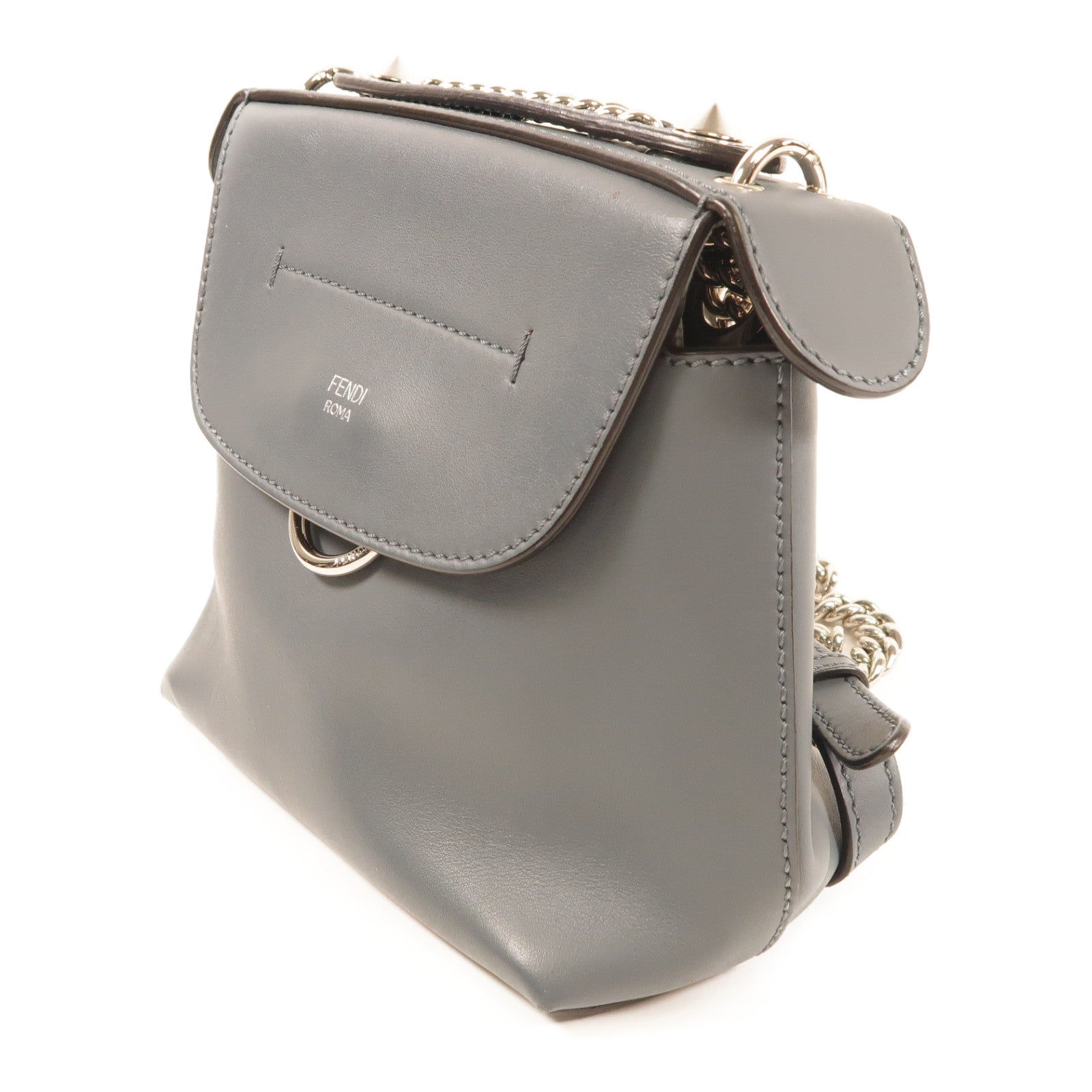 FENDI 牛皮皮革Shoulder Bag銀扣鏈帶背包